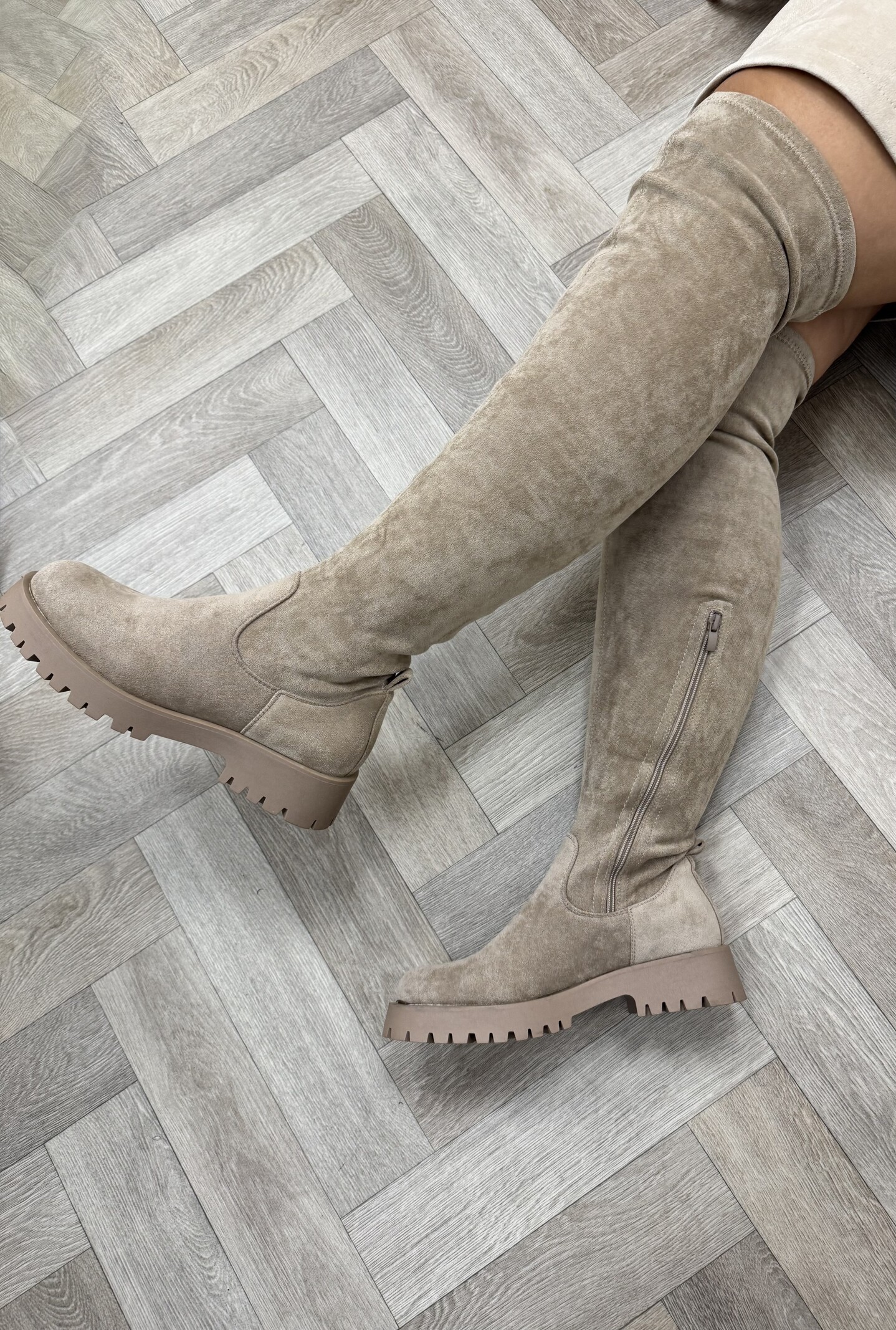Overknee Boots Macy Suede  Khaki DE339S
