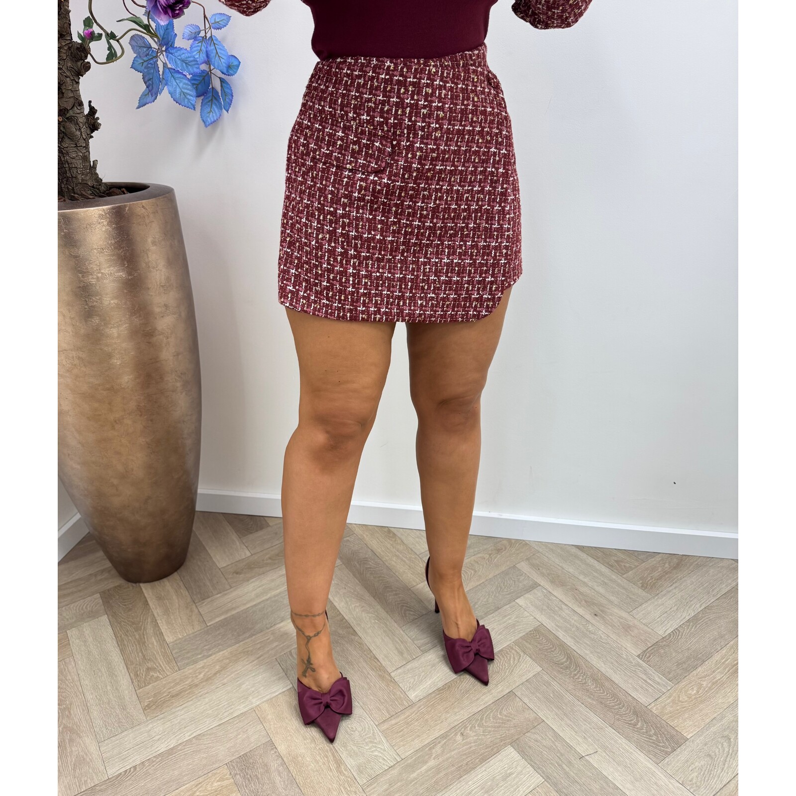 Skort Gold Lurex Tweed PC125 Bordeaux
