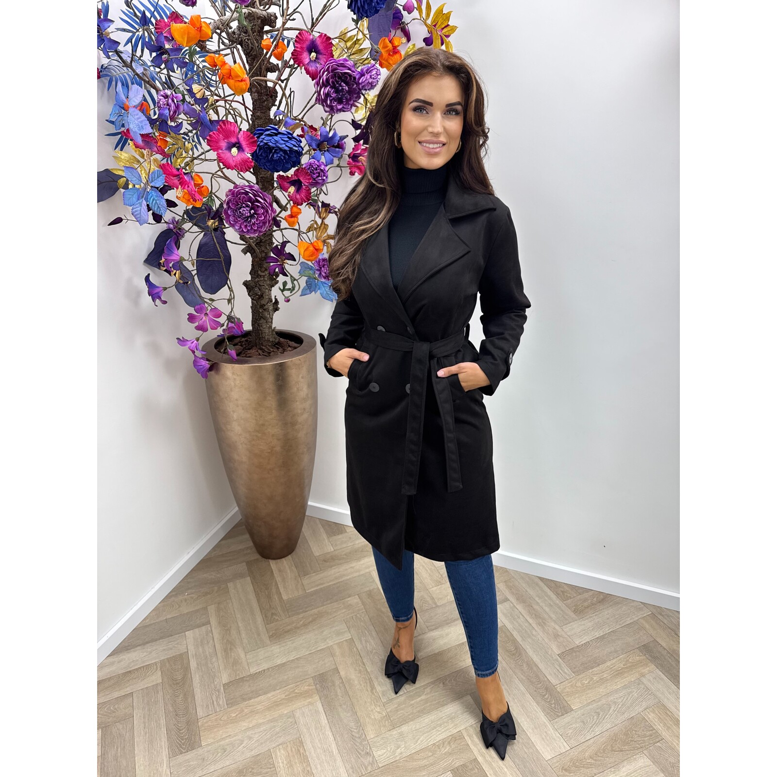 Long Jacket Suede Black