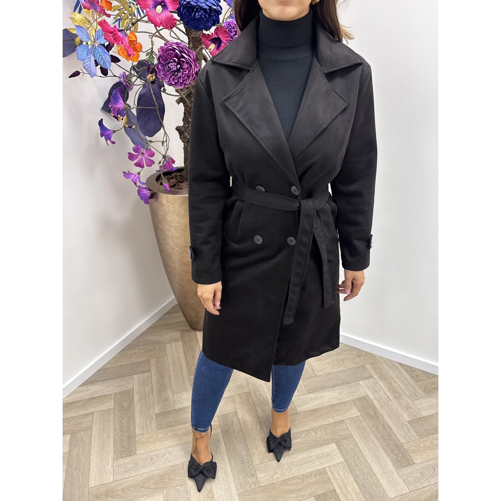 Long Jacket Suede Black
