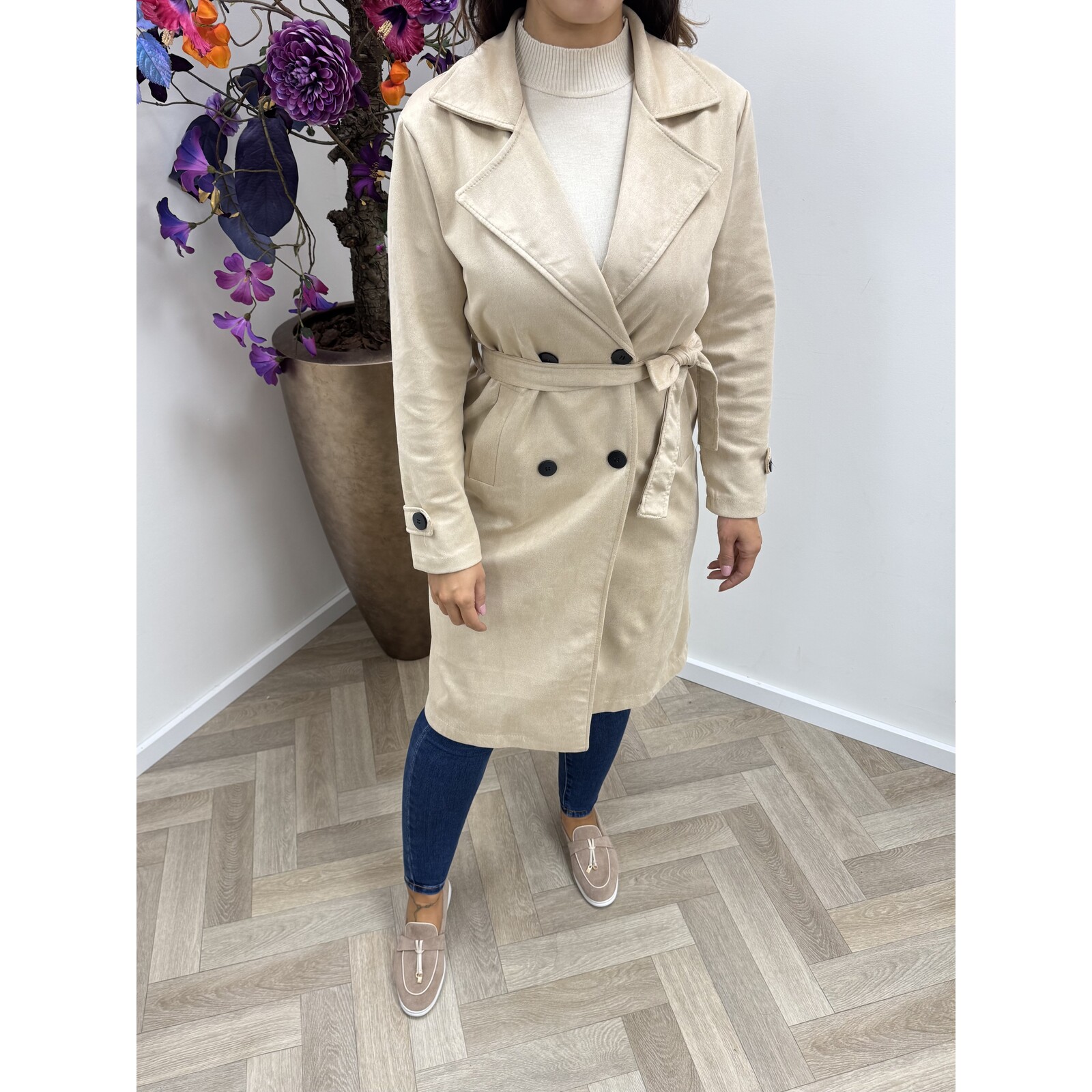Long Jacket Suede Beige