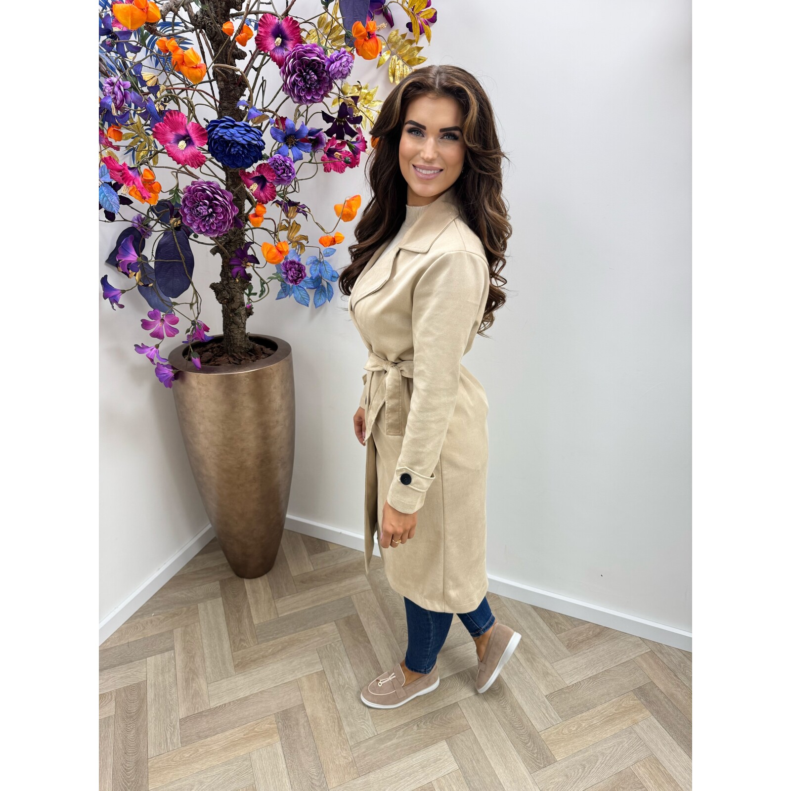 Long Jacket Suede Beige