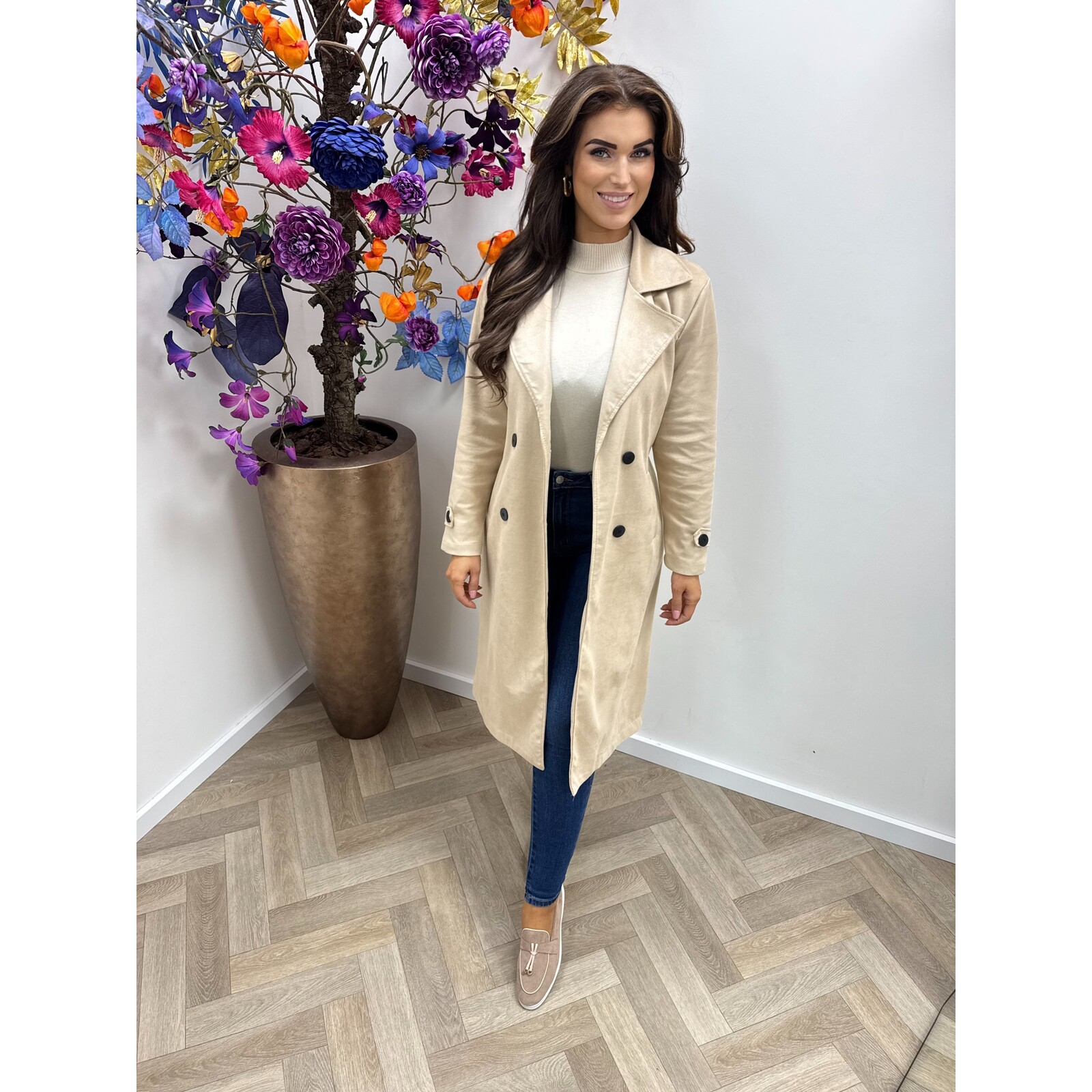 Long Jacket Suede Beige