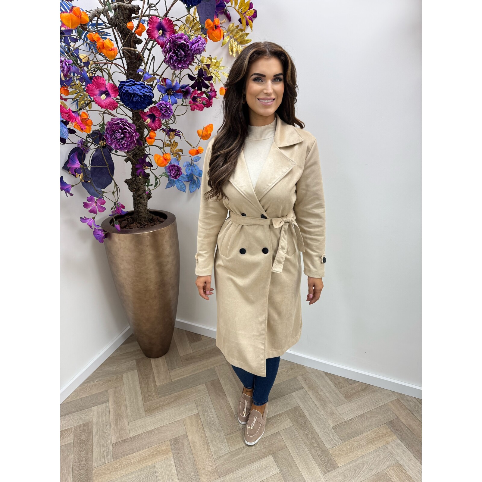 Long Jacket Suede Beige