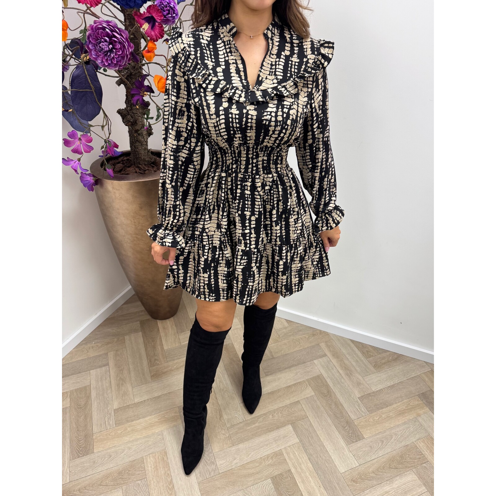Dress print black taupe CY3920A