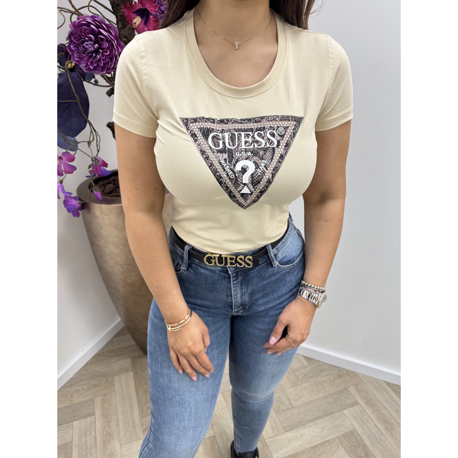 Guess T-Shirt Triangle Python Beige Guess 894