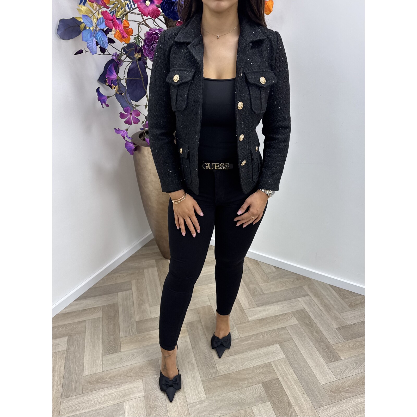 Luxury Blazer Tweed gold black 1195