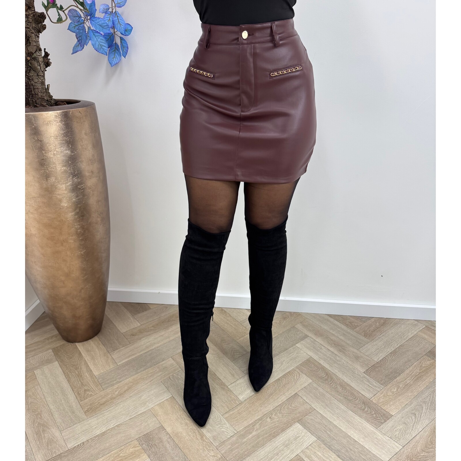 Skirt Leder Chain gold Bordeaux S-5656