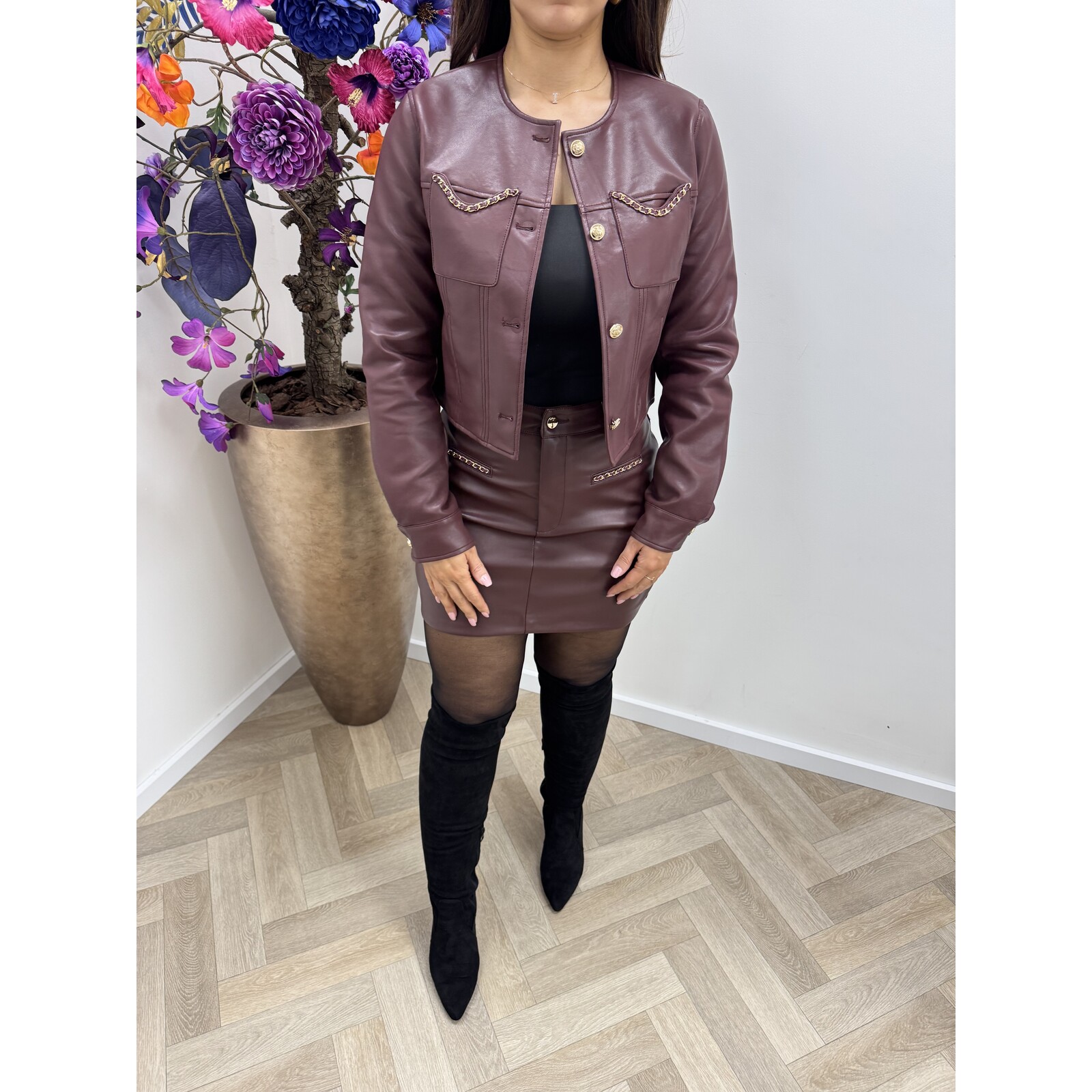 Jacket Leder Gold Chain S-5651 bordeaux