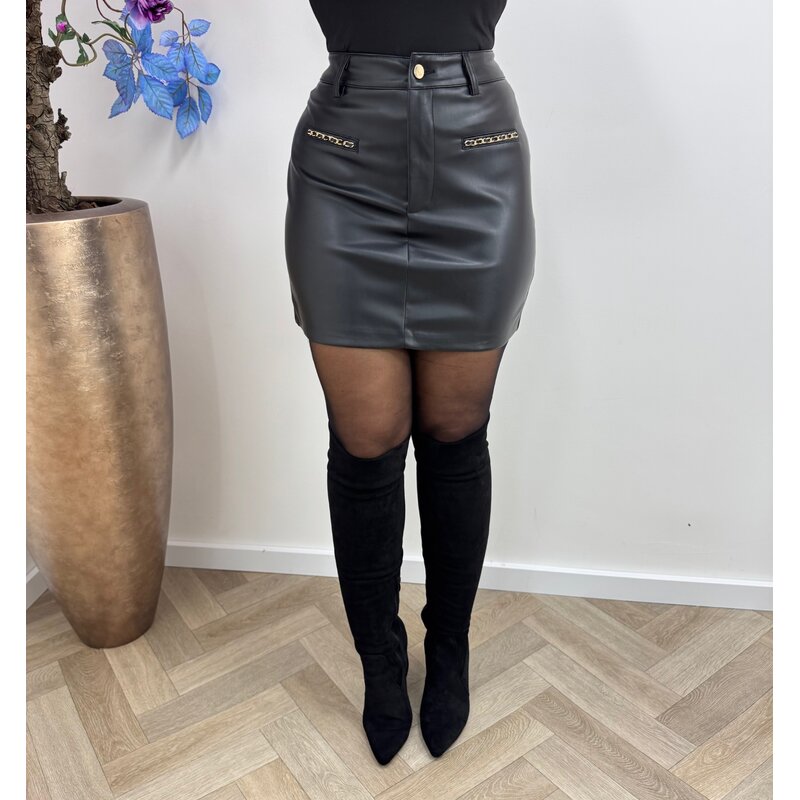 Skirt Leder Chain gold Black S-5656