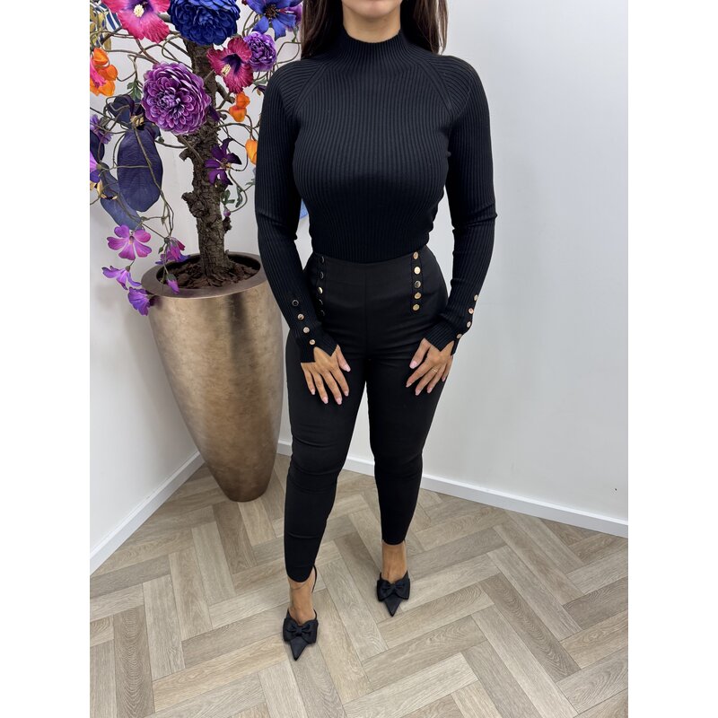 Rib top Small Gold button Q-83568 Black