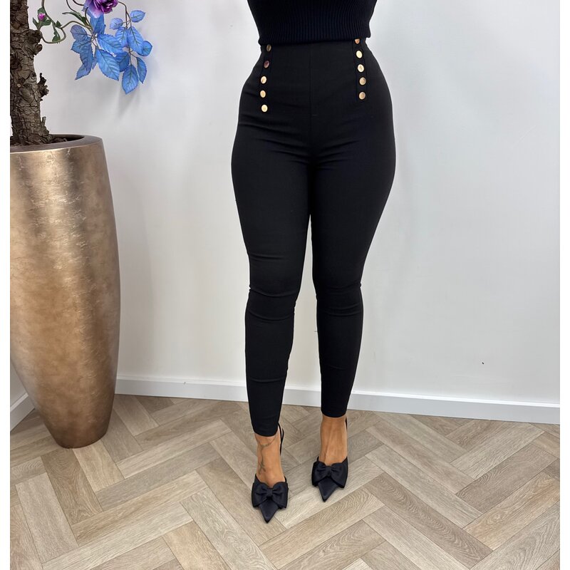 Stretch Pants Small Button Gold HL-5642
