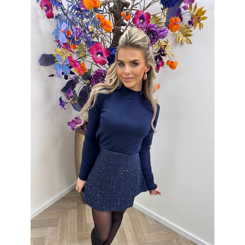 Basic Col Top Short Neck  Navy T-2050