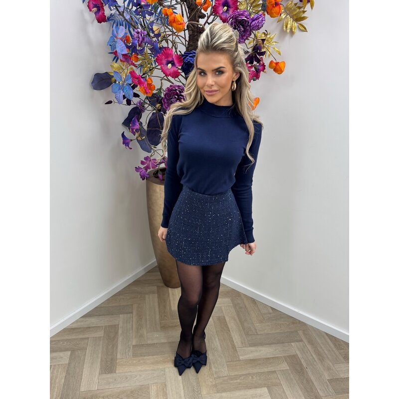 Basic Col Top Short Neck  Navy T-2050