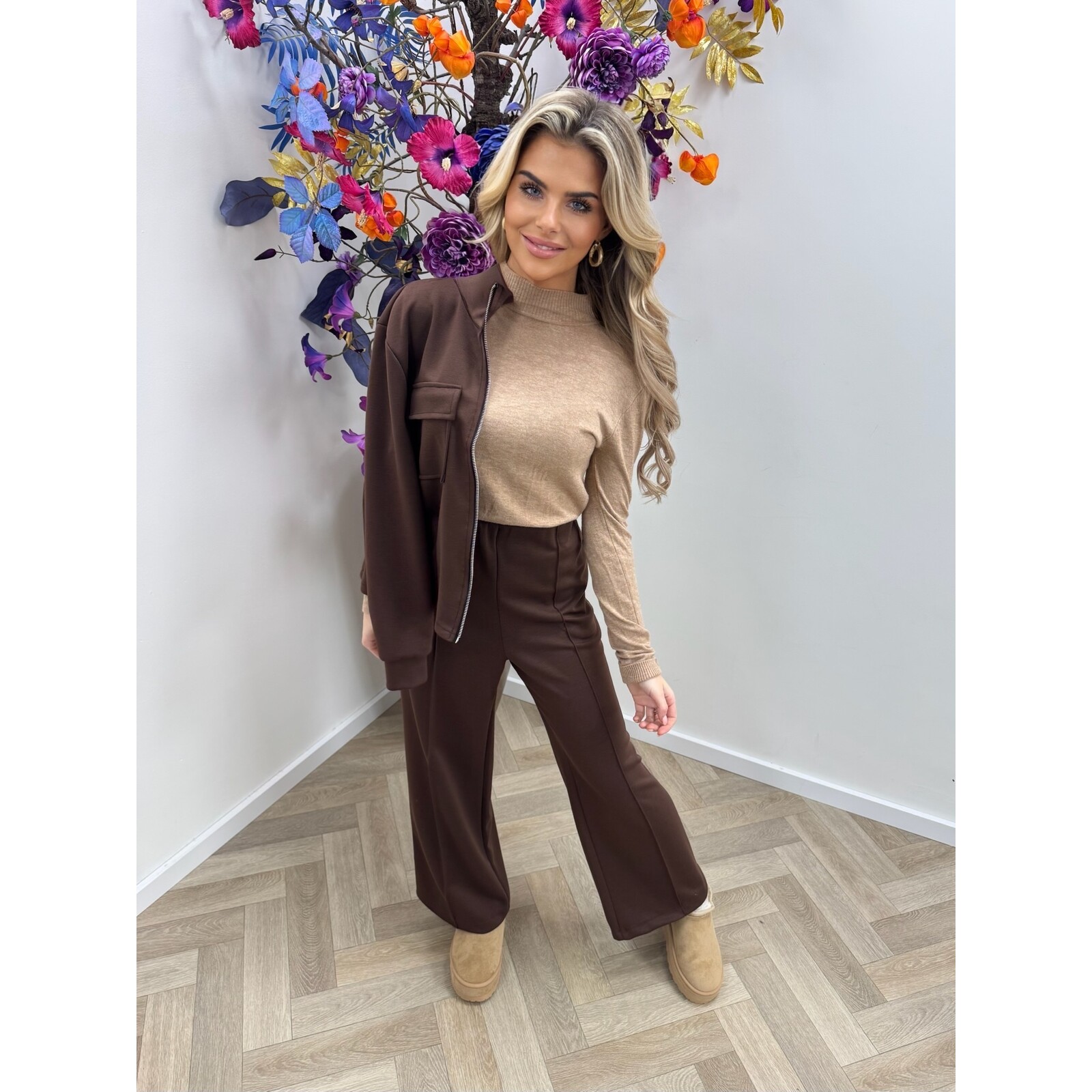 Basic Col Top Short Neck Camel T-2050