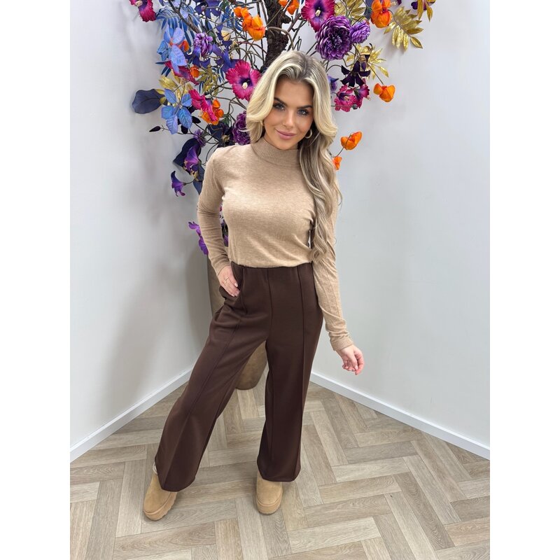 Basic Col Top Short Neck Camel T-2050