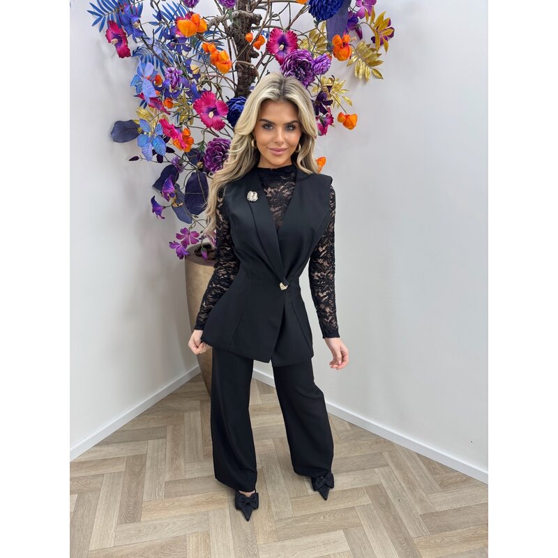 2 Delige Set Golden Button Black