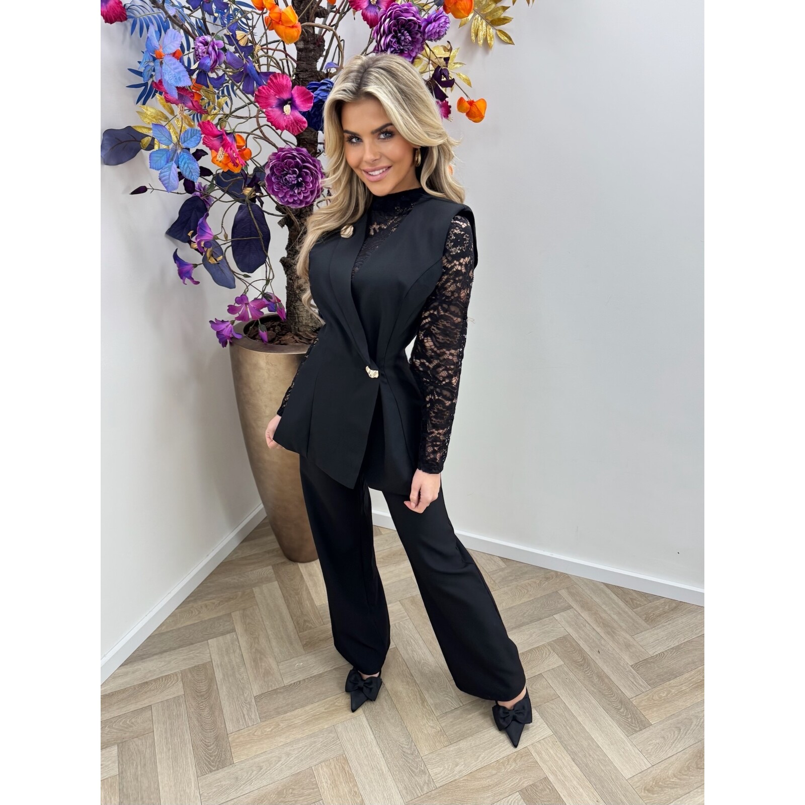 2 Delige Set Golden Button Black