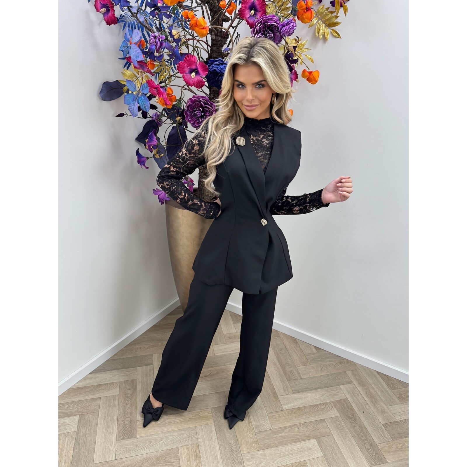 2 Delige Set Golden Button Black