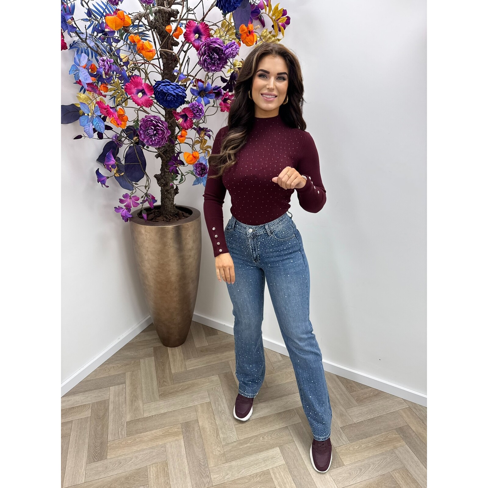 Col Top Diamonds button Q-83569 Bordeaux