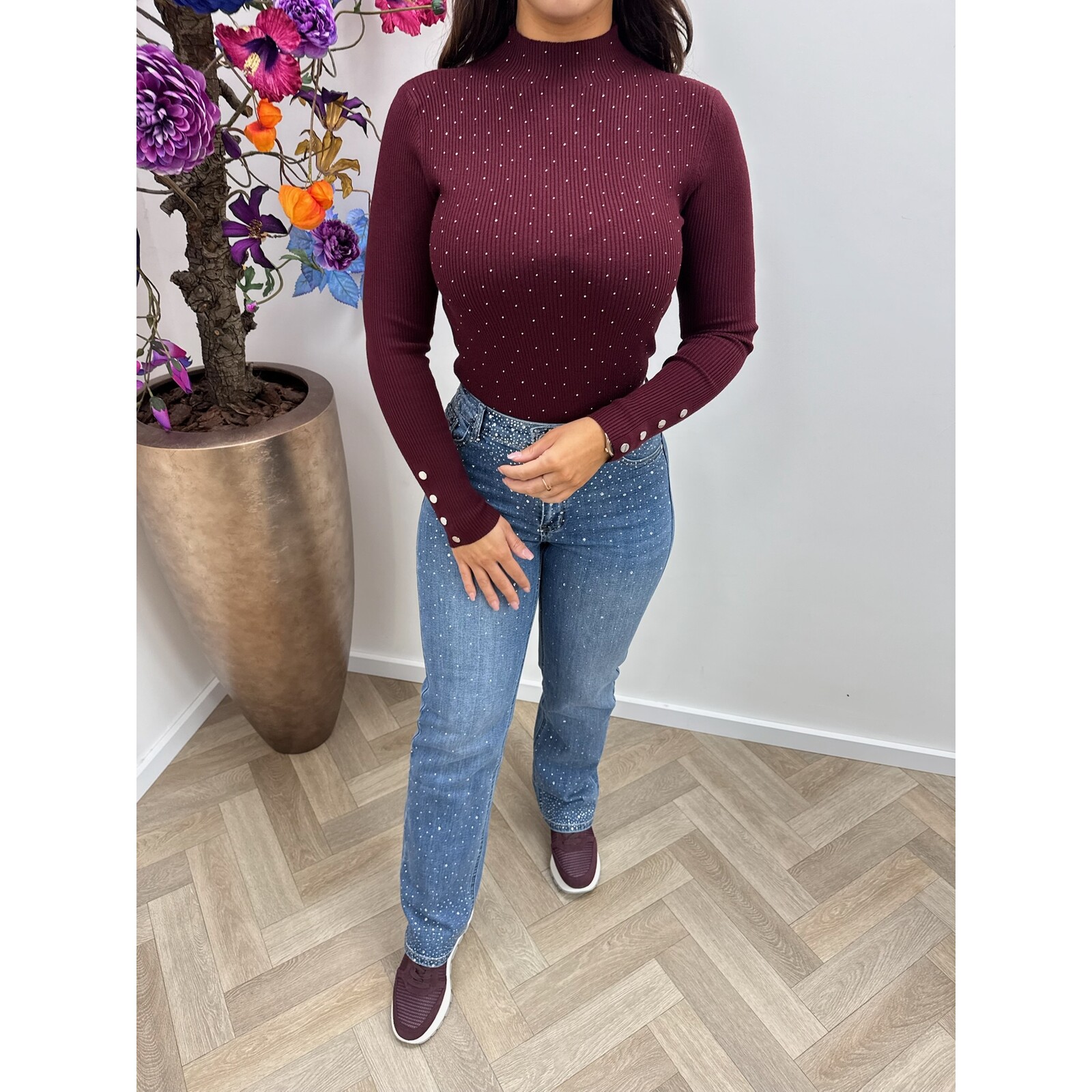 Col Top Diamonds button Q-83569 Bordeaux