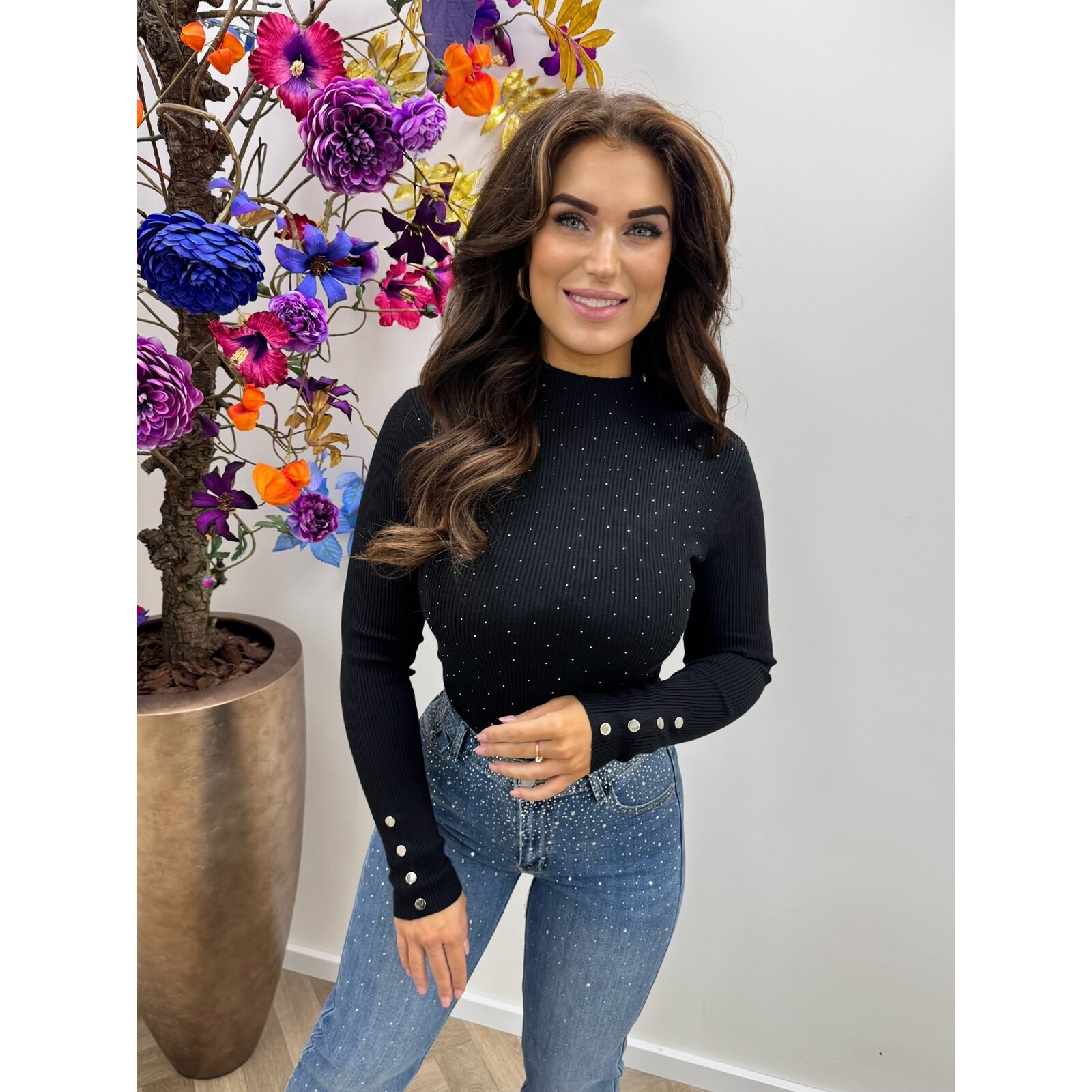 Col Top Diamonds button Q-83569 Black