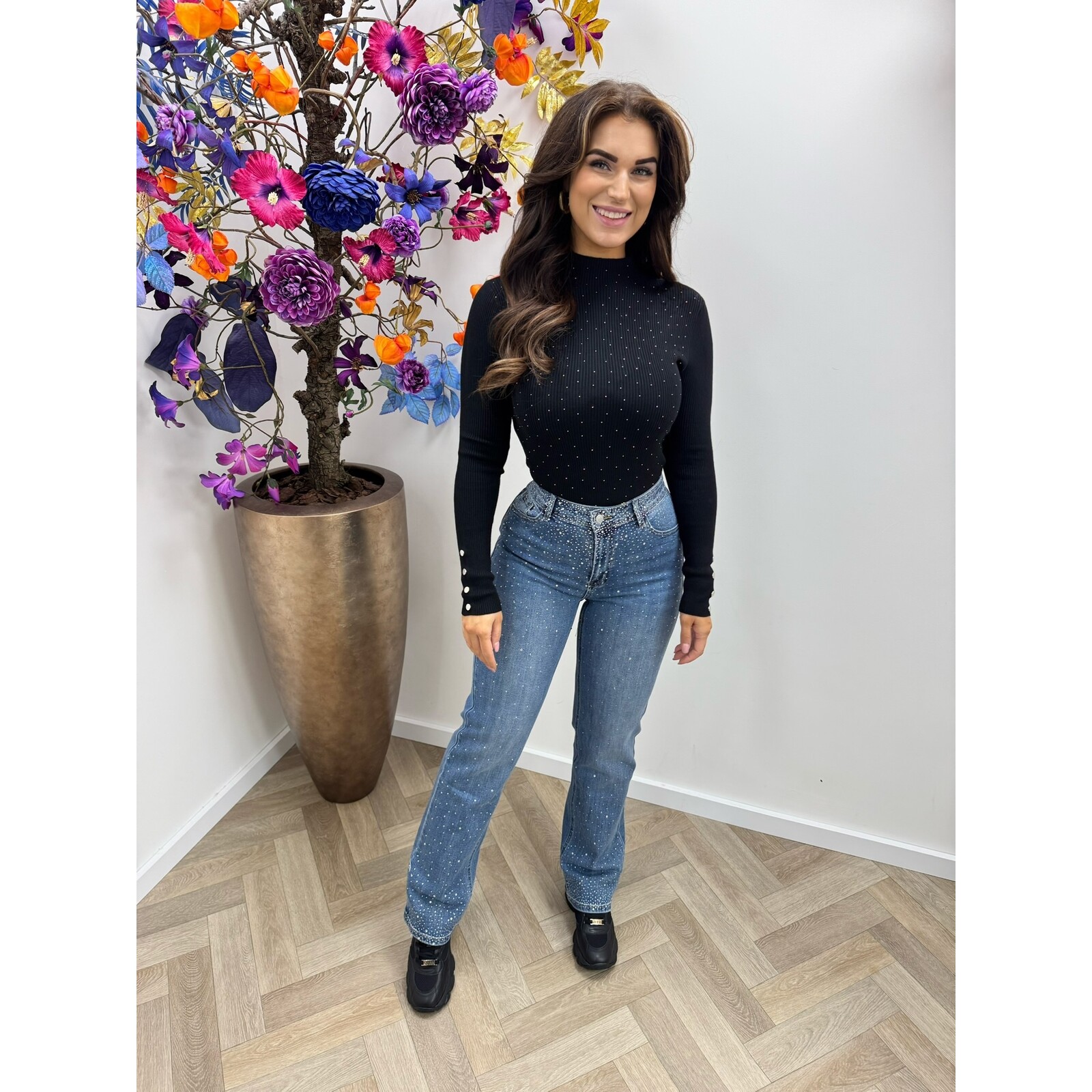 Col Top Diamonds button Q-83569 Black