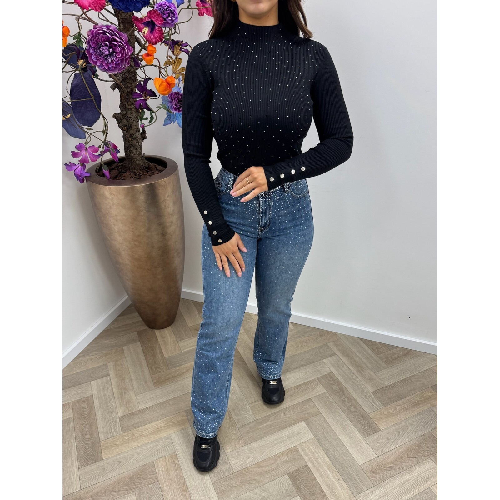 Col Top Diamonds button Q-83569 Black