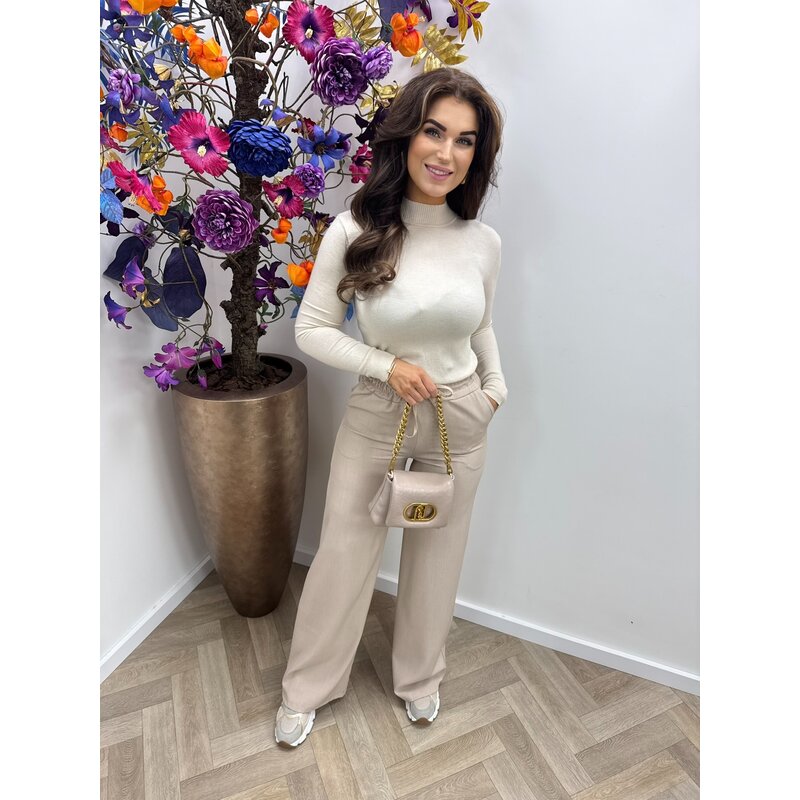 Basic col top short neck T-2050 Beige