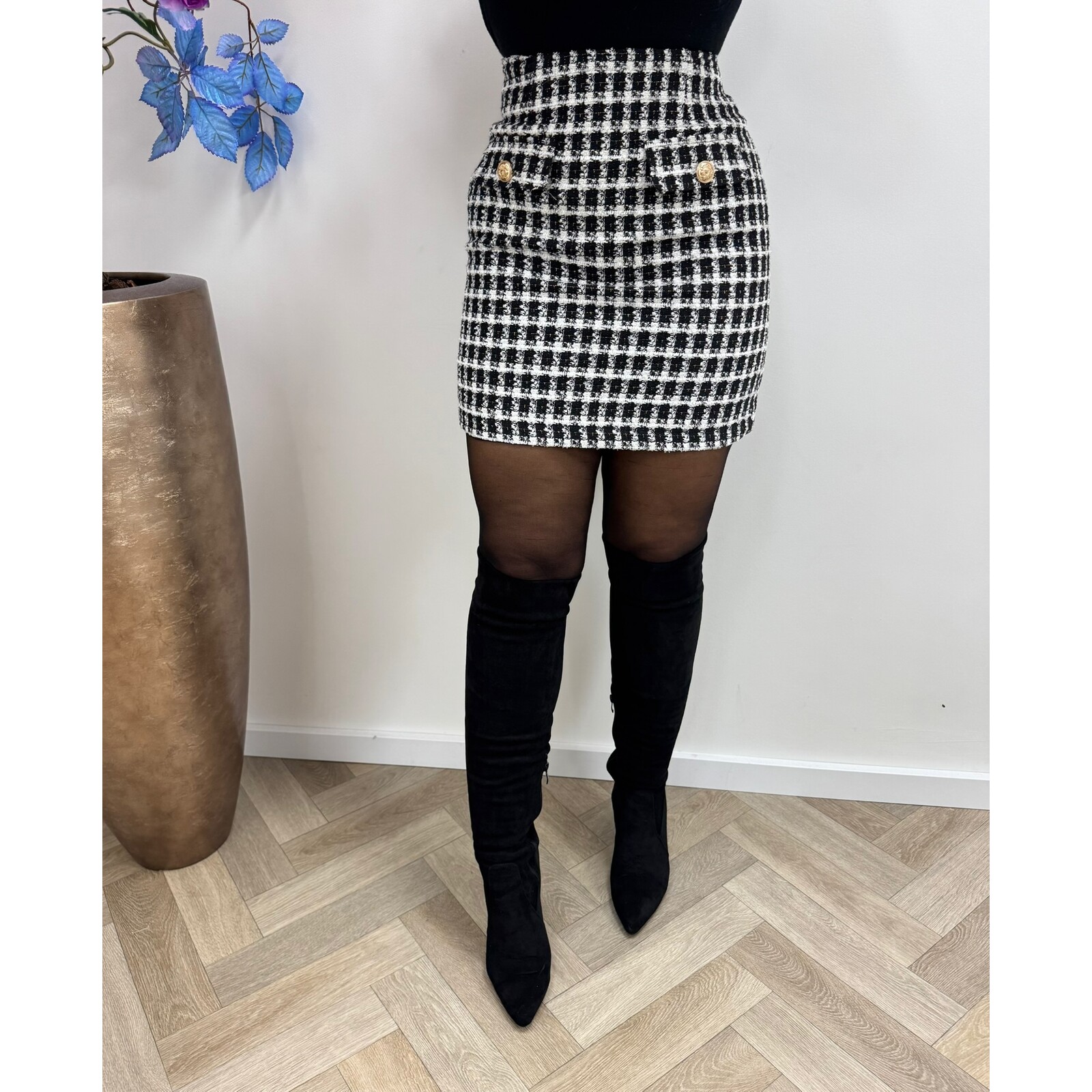 Skirt chic tweed ruit Lurex 2411 Black