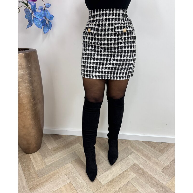 Skirt chic tweed ruit Lurex 2411 Black