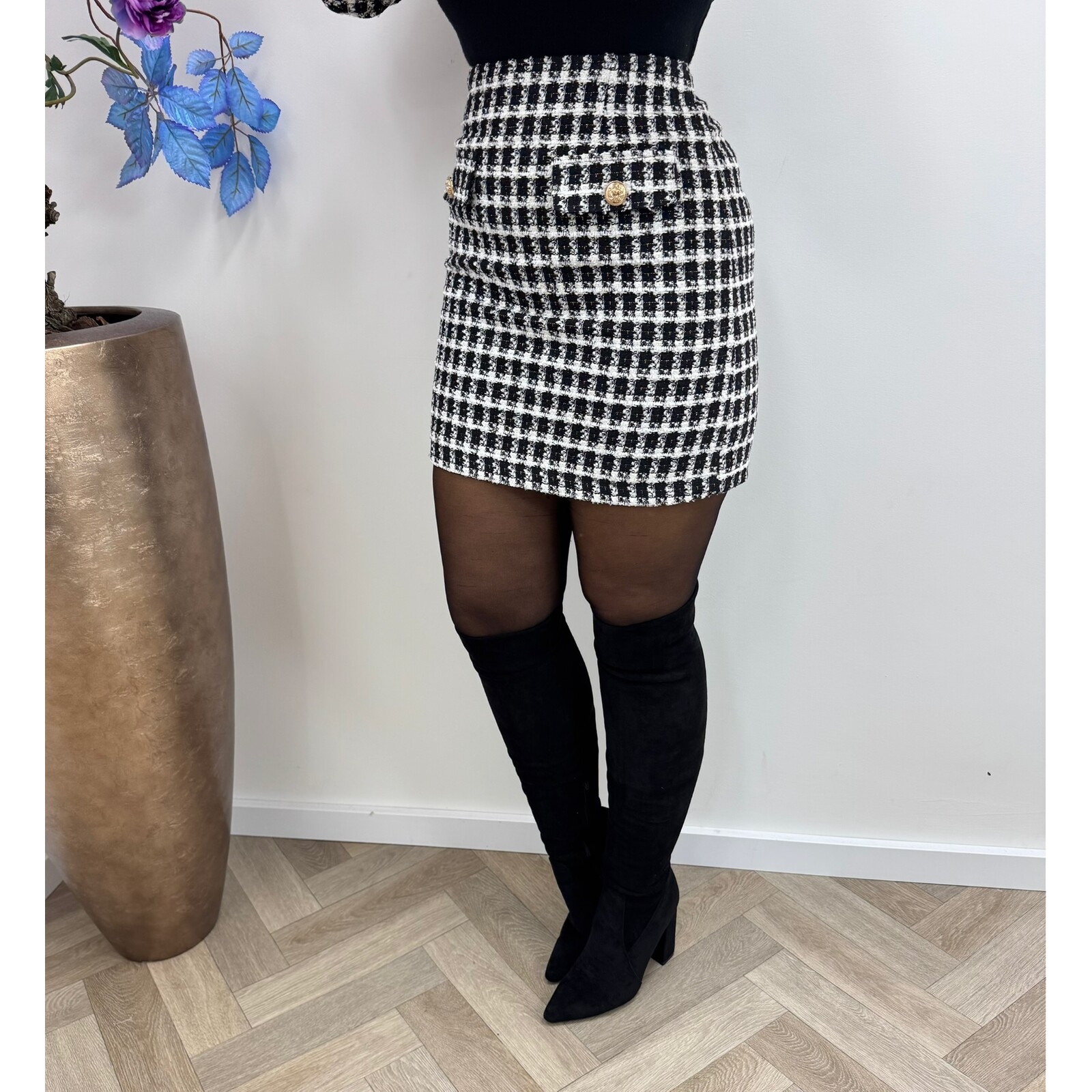 Skirt chic tweed ruit Lurex 2411 Black