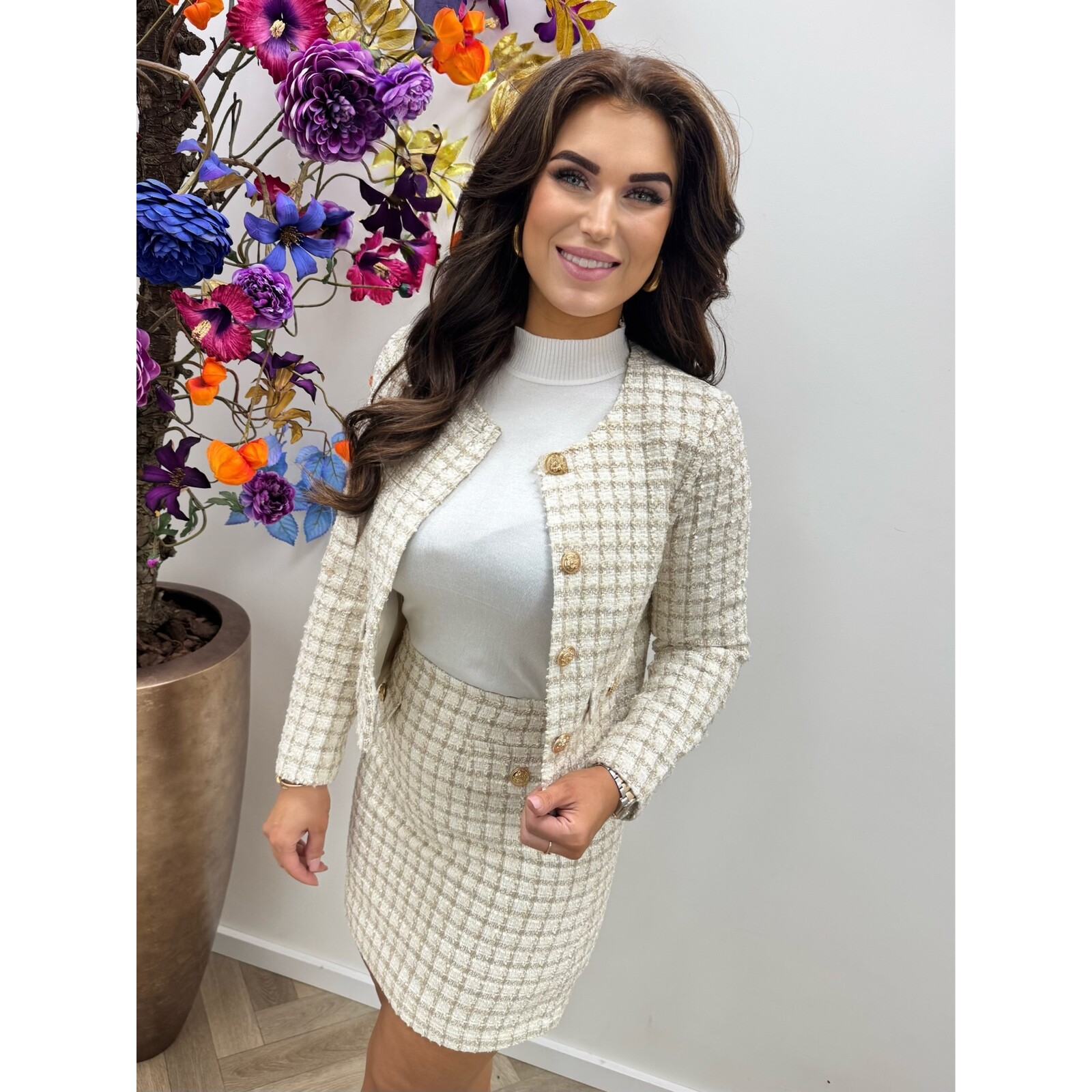 Blazer Chic Tweed ruit Lurex Beige 1411