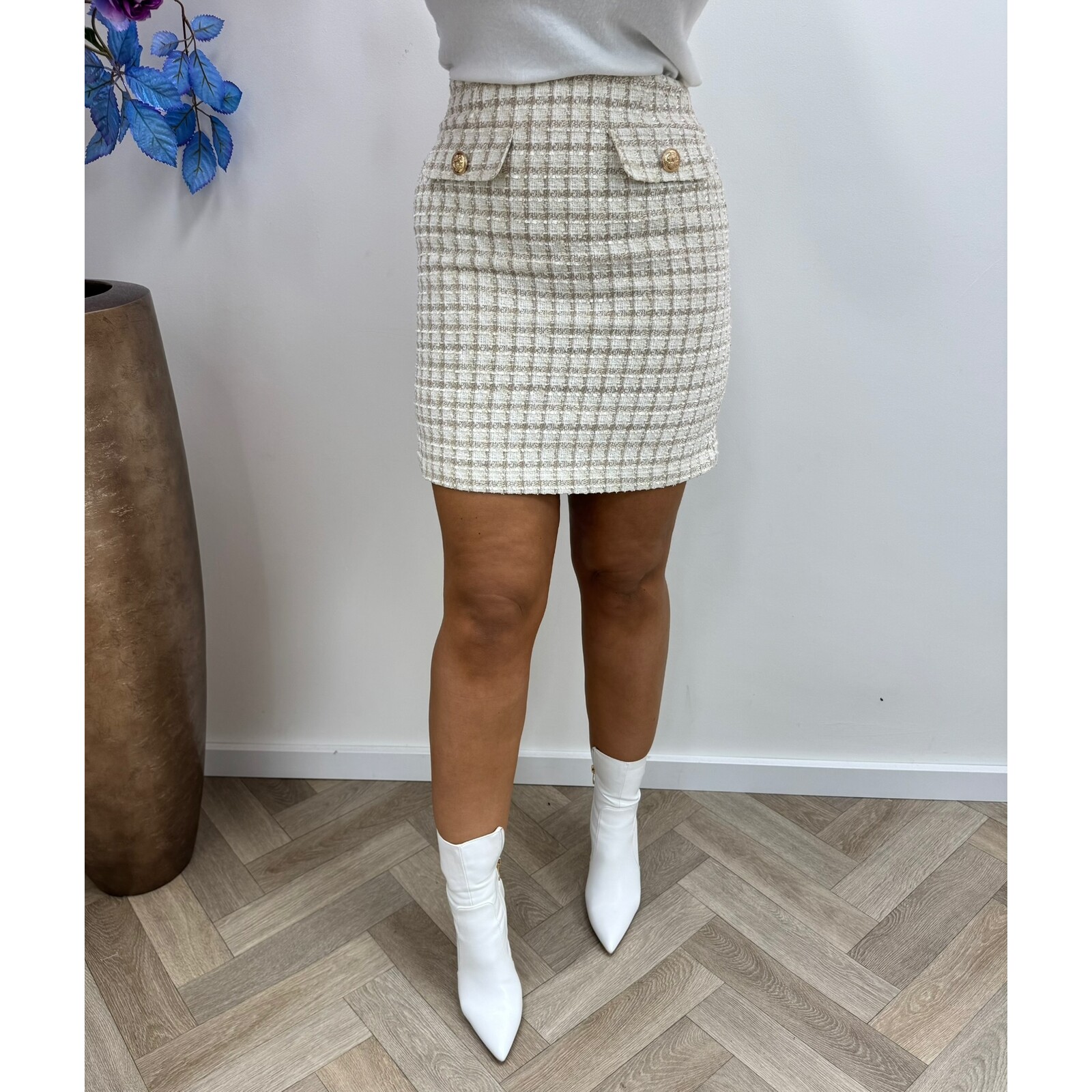 Skirt chic tweed ruit Lurex 2411 Beige