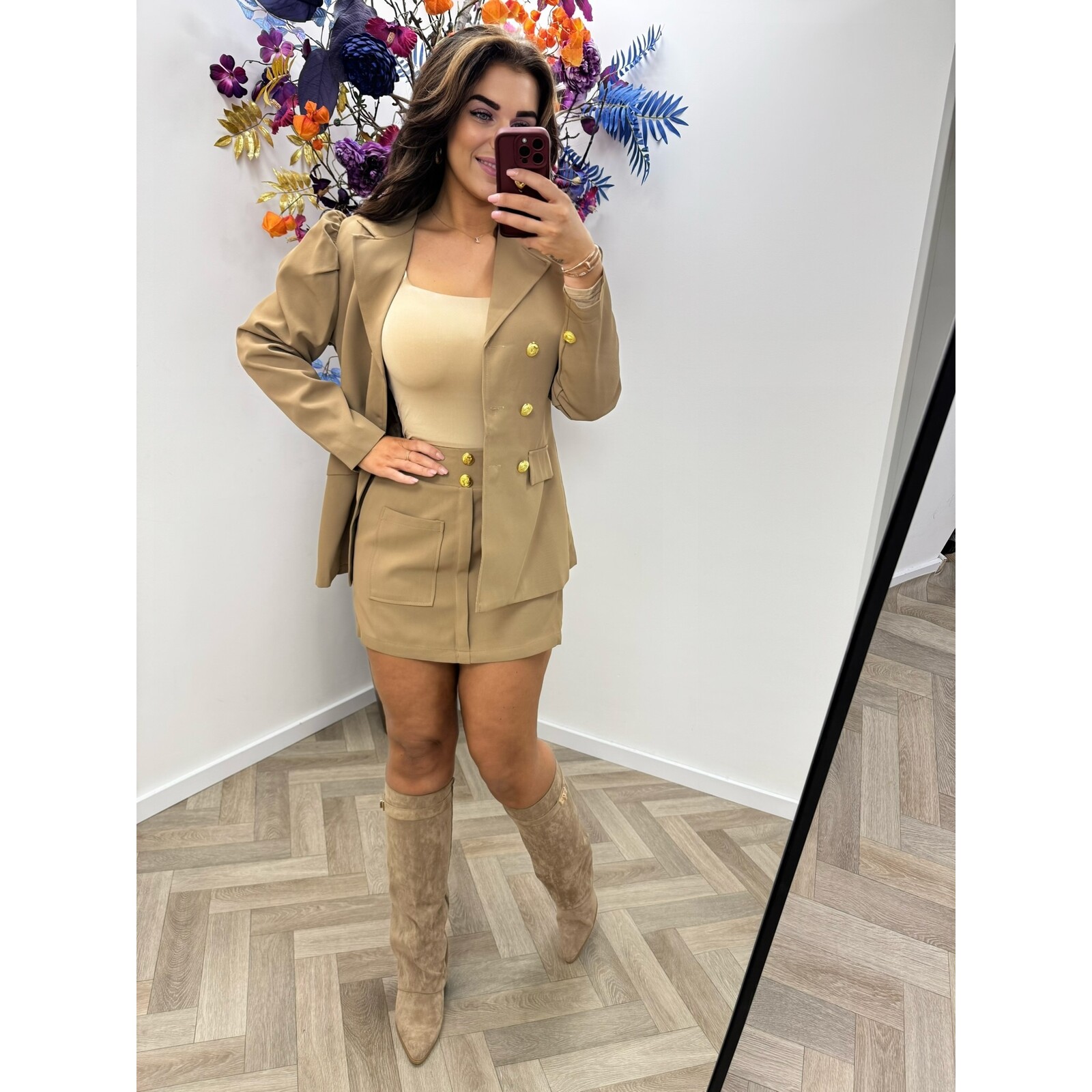 2 Delige set Alisa gold button 6653 Camel