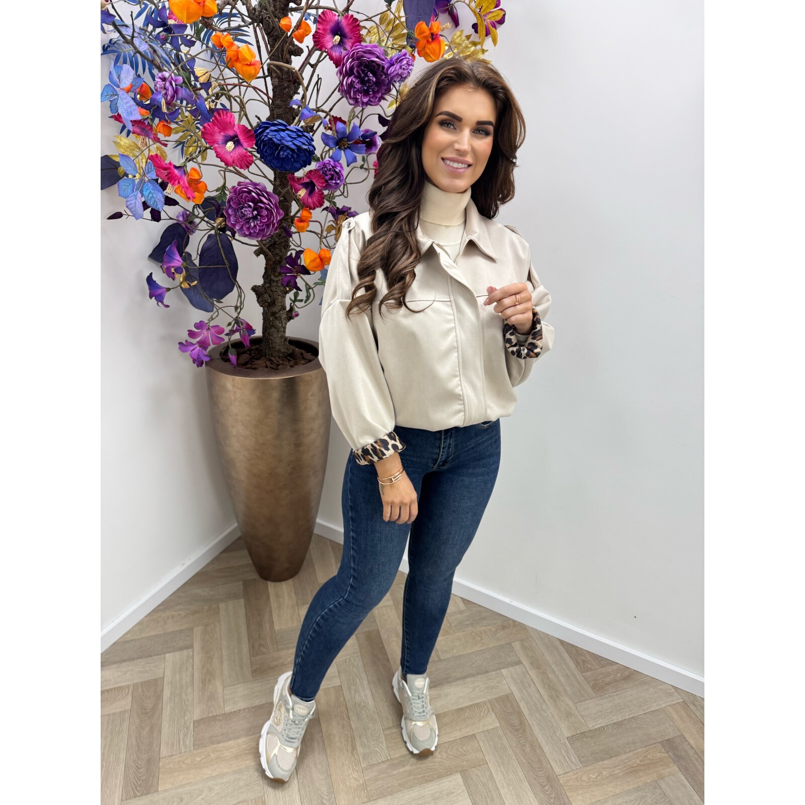 Jacket suede leopard Ecru