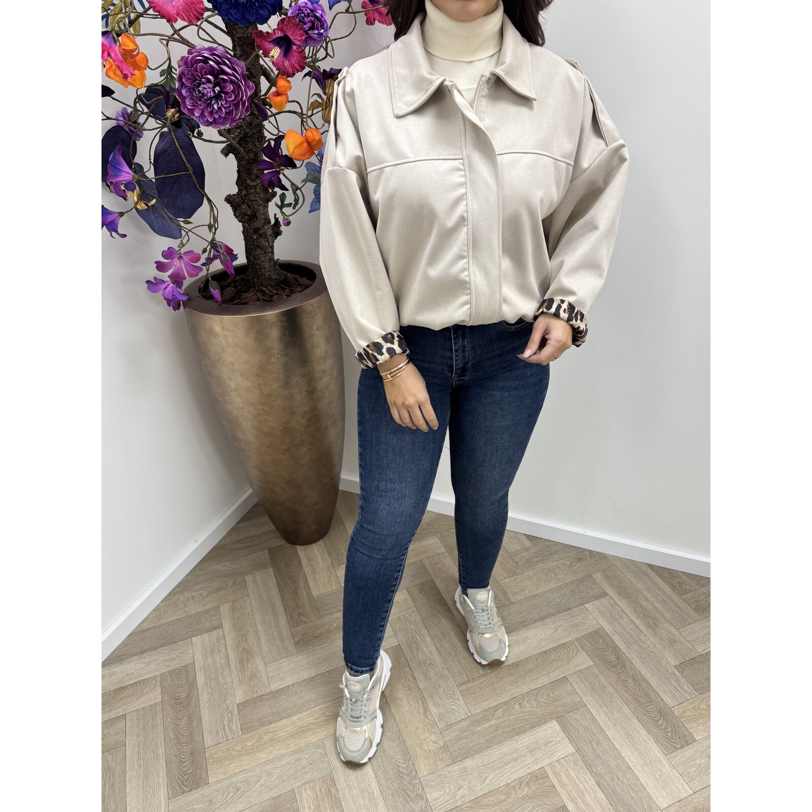 Jacket suede leopard Ecru