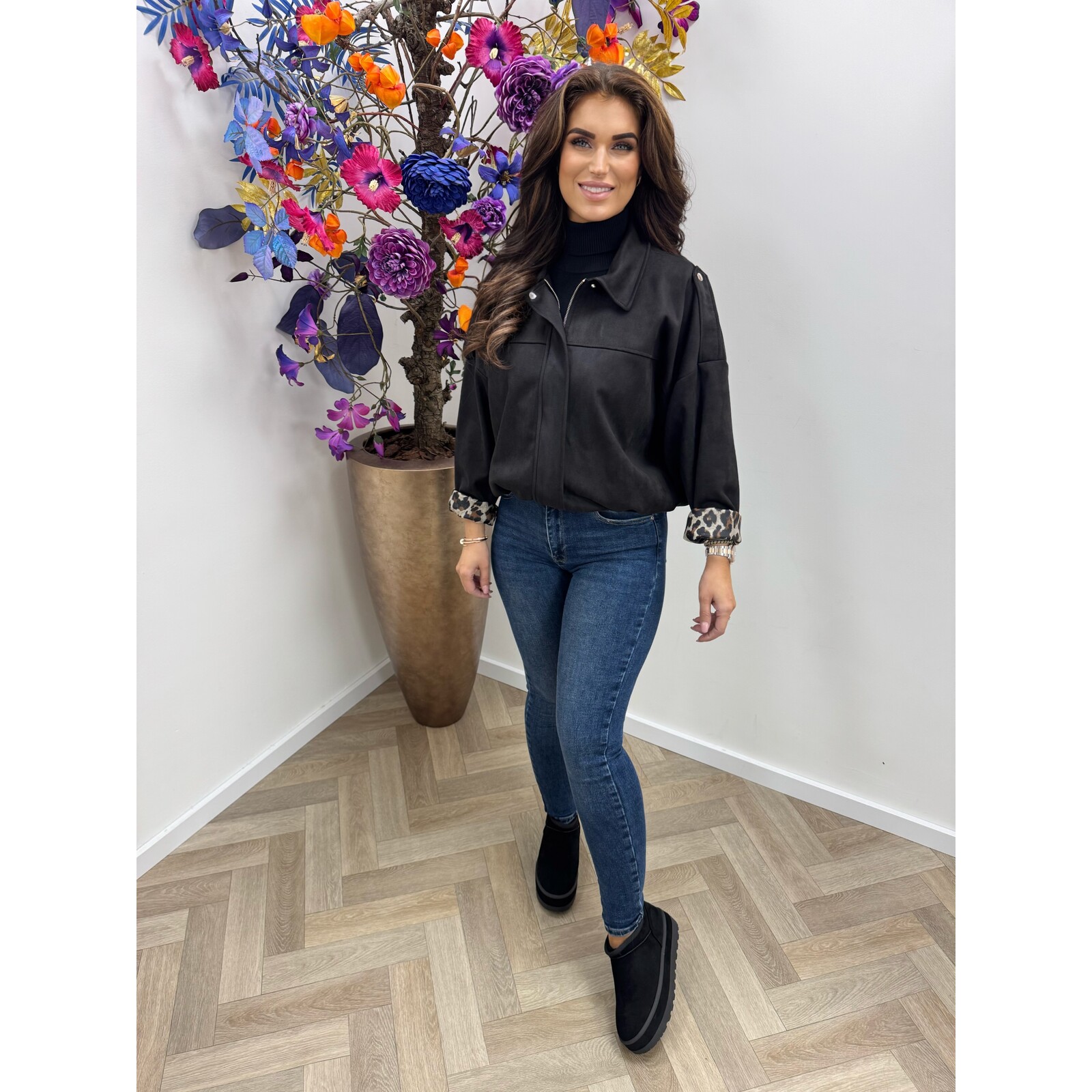 Jacket suede leopard Black