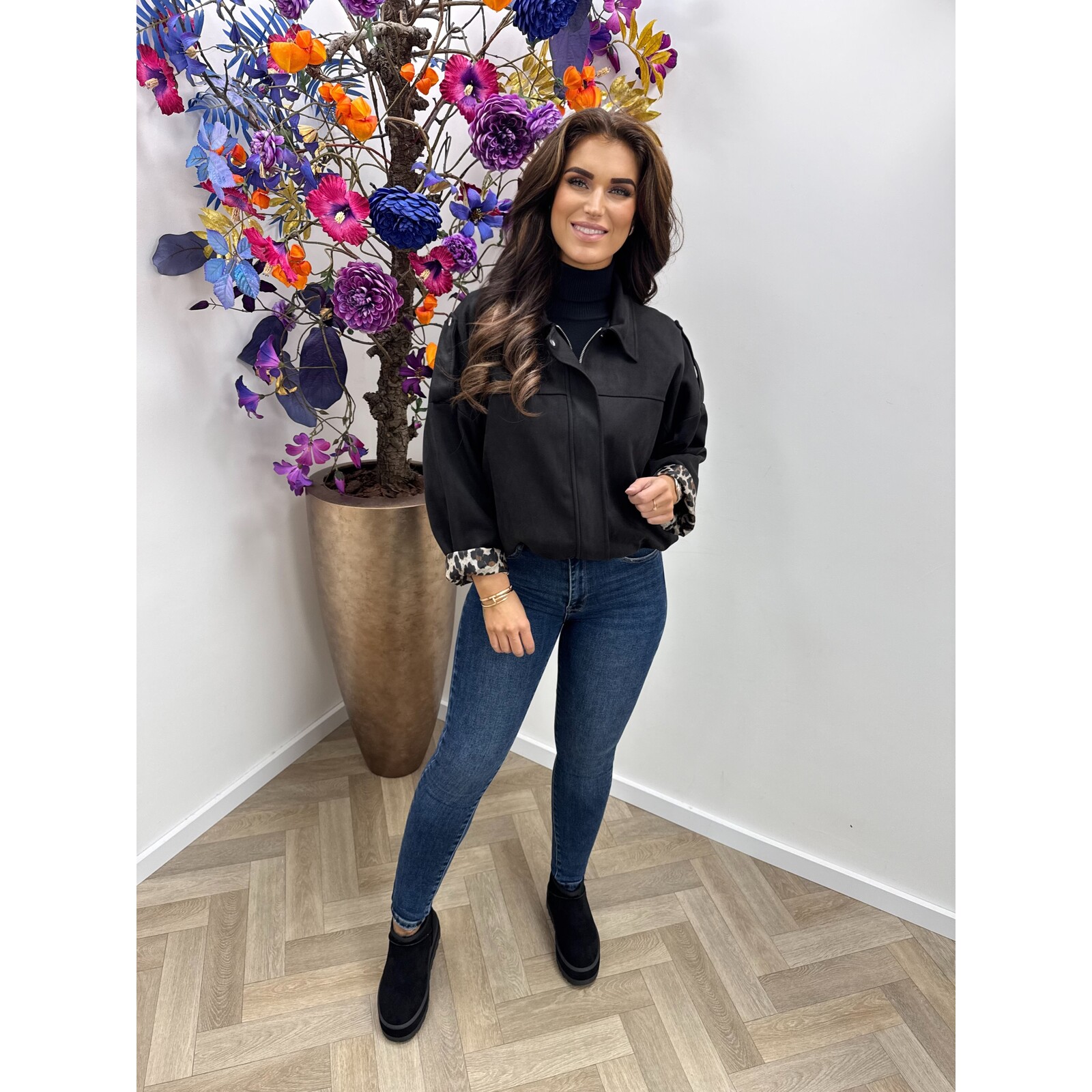 Jacket suede leopard Black