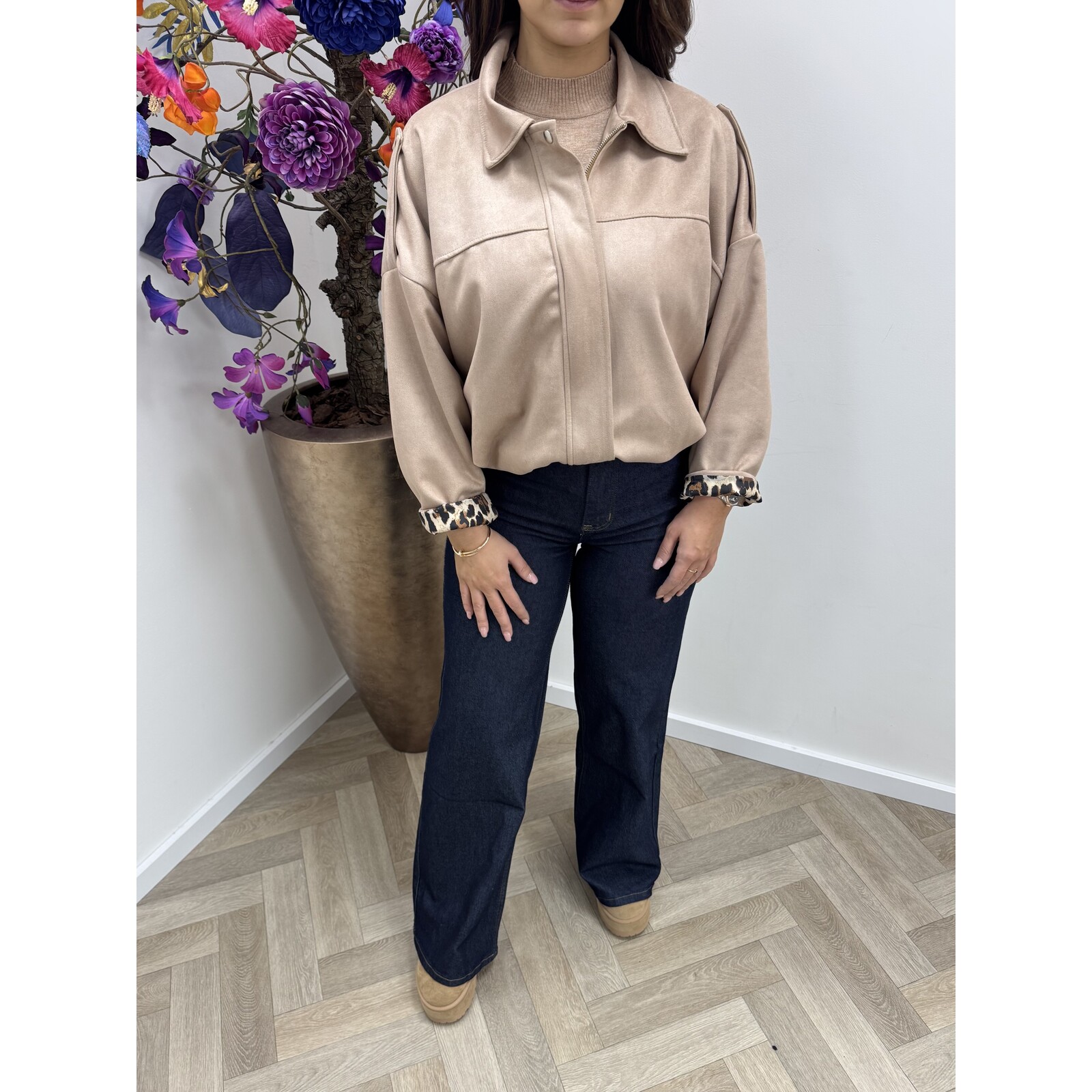 Jacket suede leopard Beige