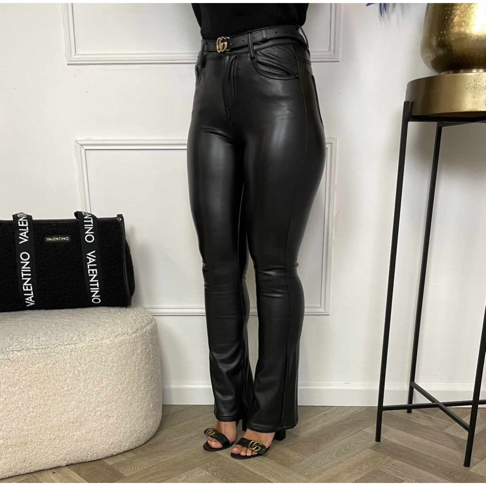 Pants Newplay flair leder black 9205