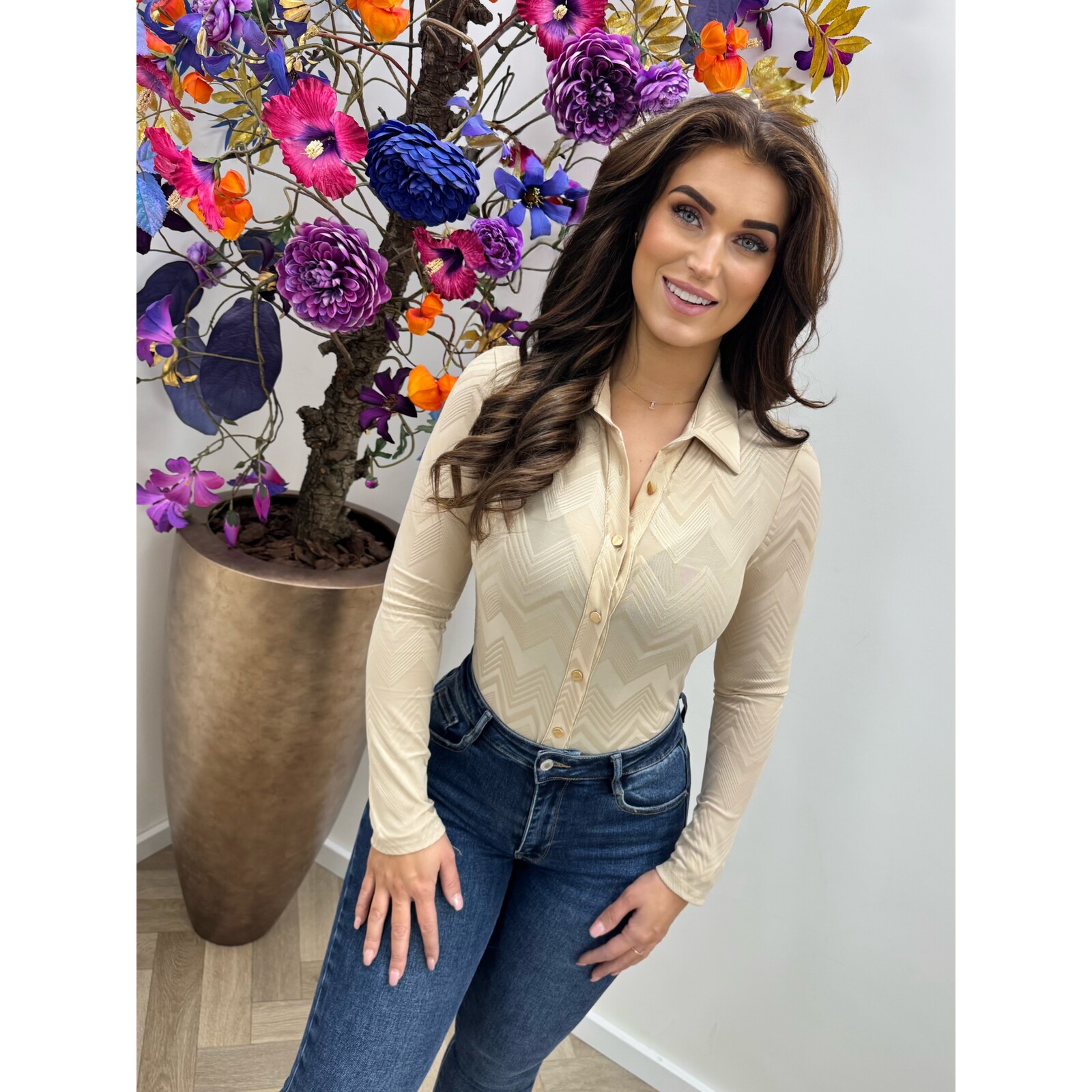 Travel blouse by swan zigzag HS8790 Beige