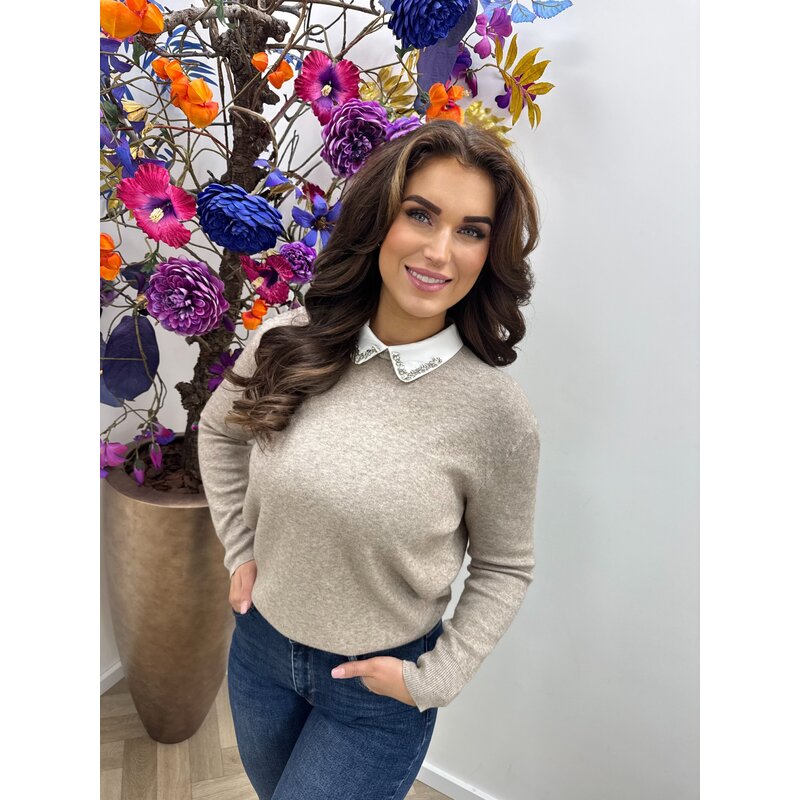 Top diamonds kraagje Beige