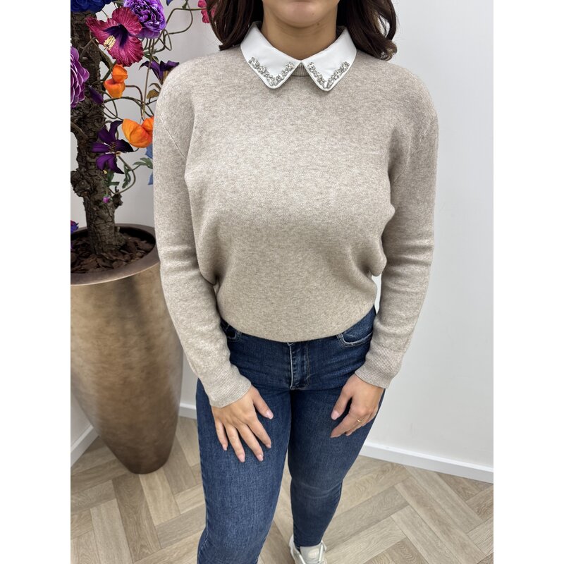 Top diamonds kraagje Beige
