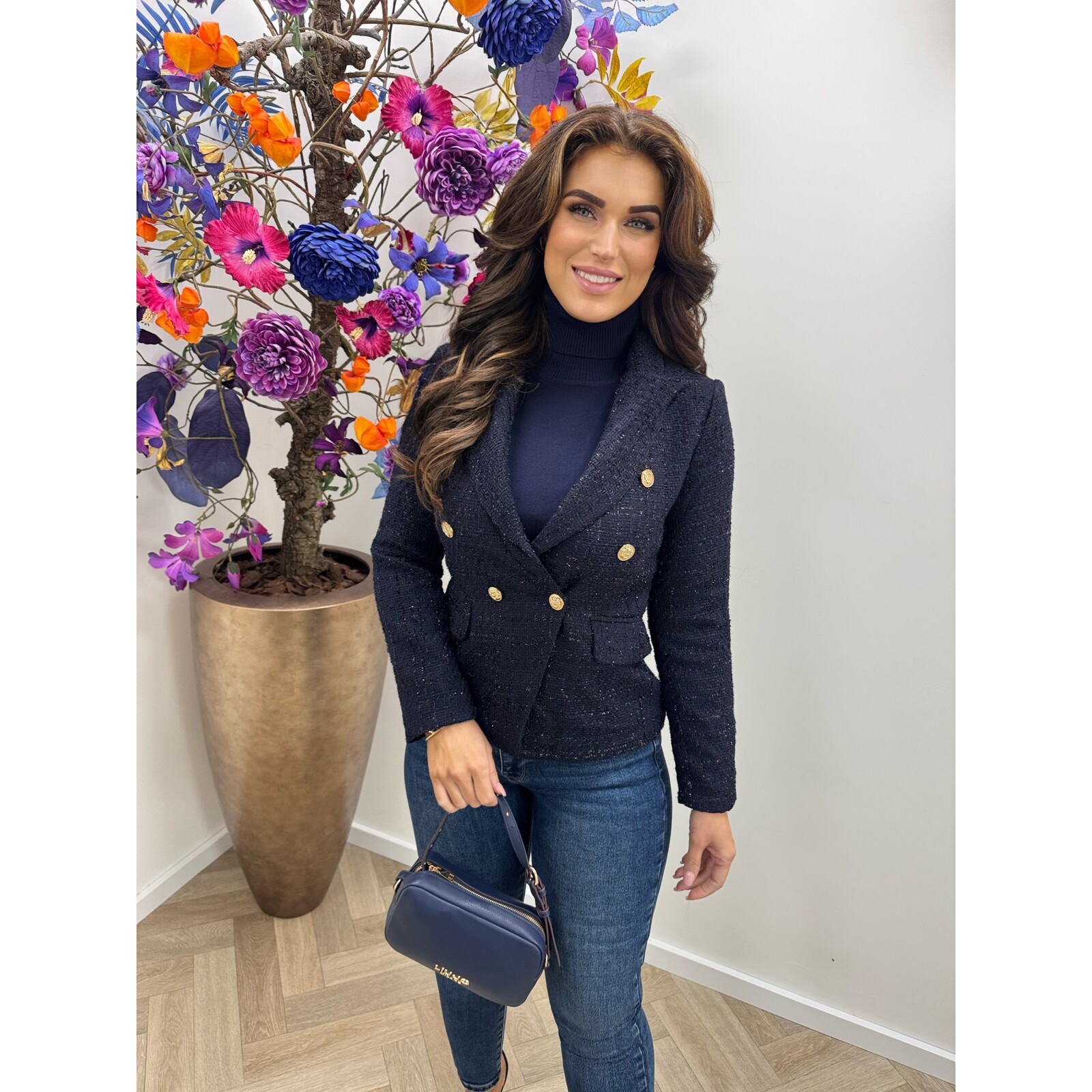 Tweed blazer lurex button 1131 navy