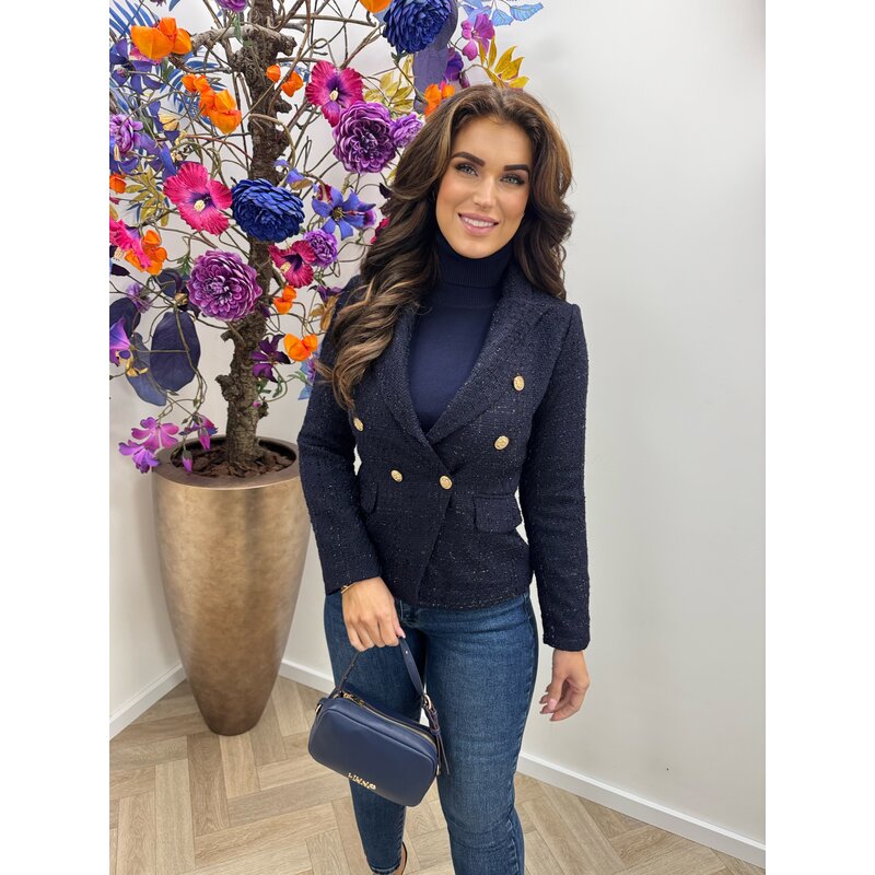 Tweed blazer lurex button 1131 navy