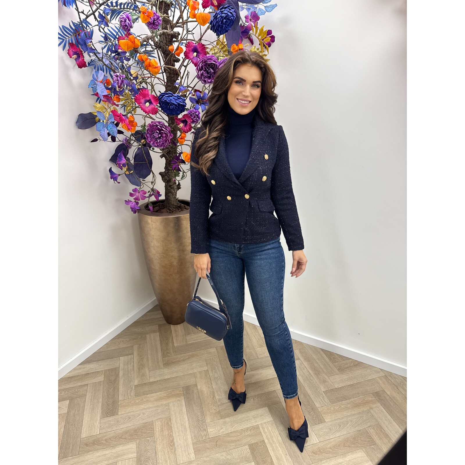 Tweed blazer lurex button 1131 navy