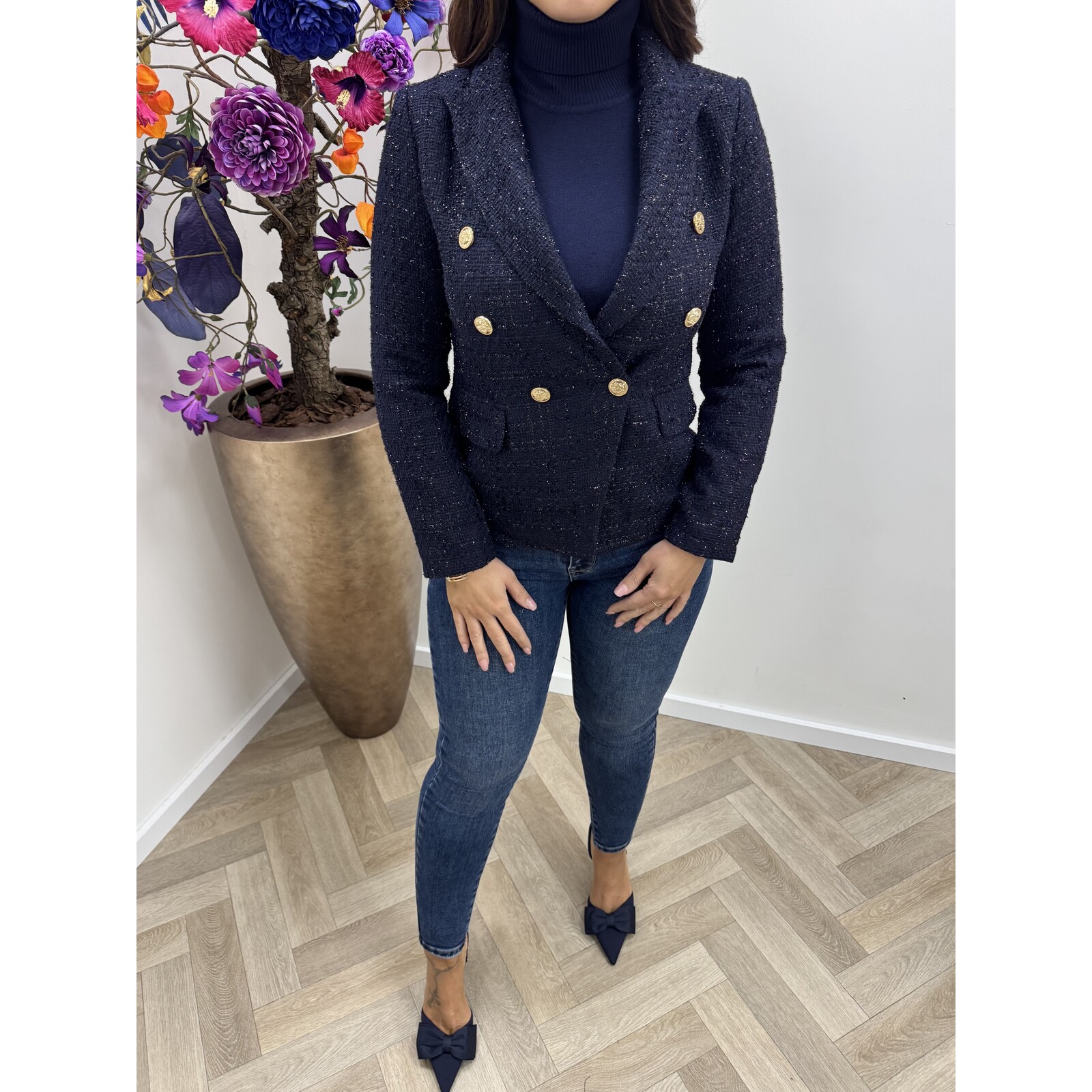 Tweed blazer lurex button 1131 navy