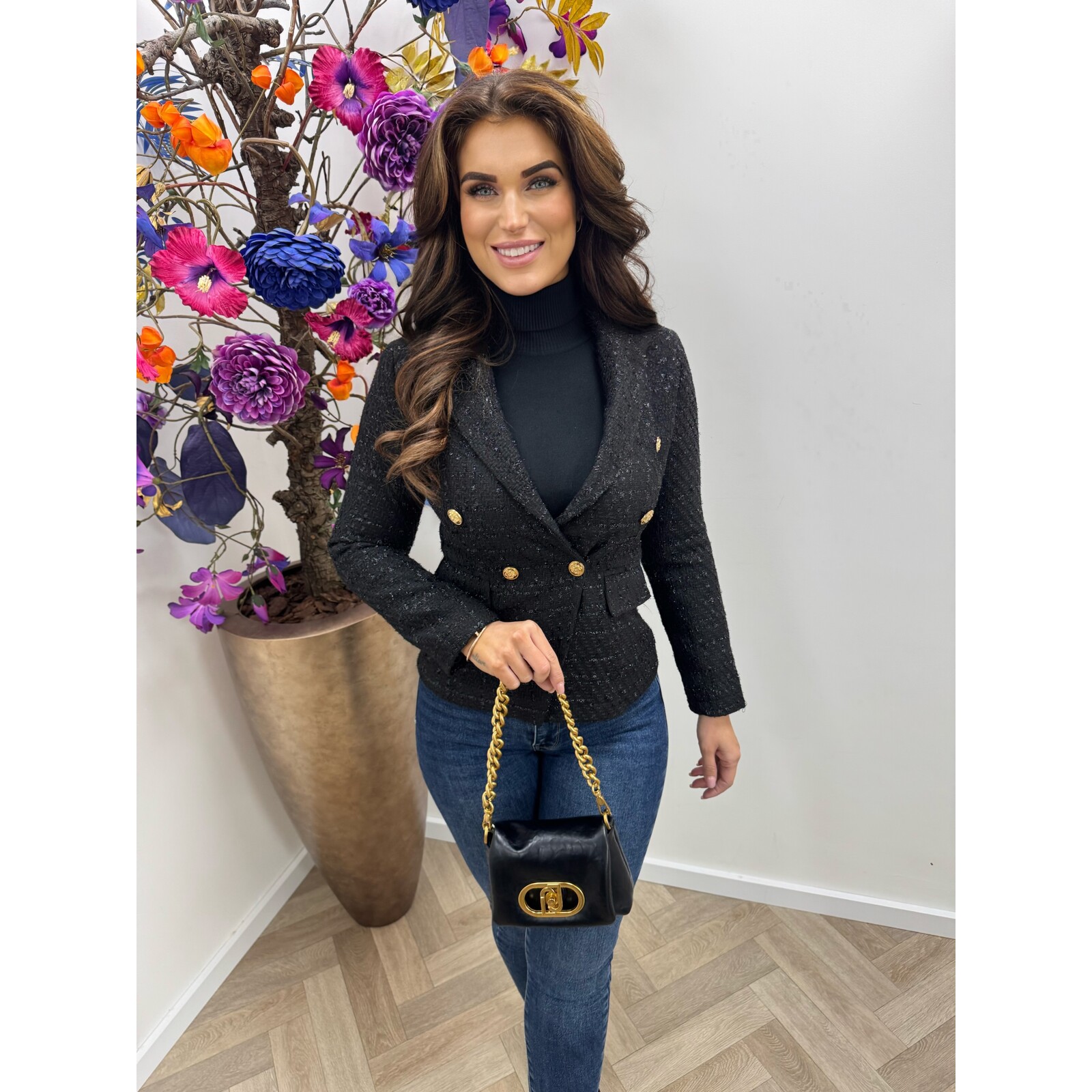 Tweed blazer lurex button 1131 Black