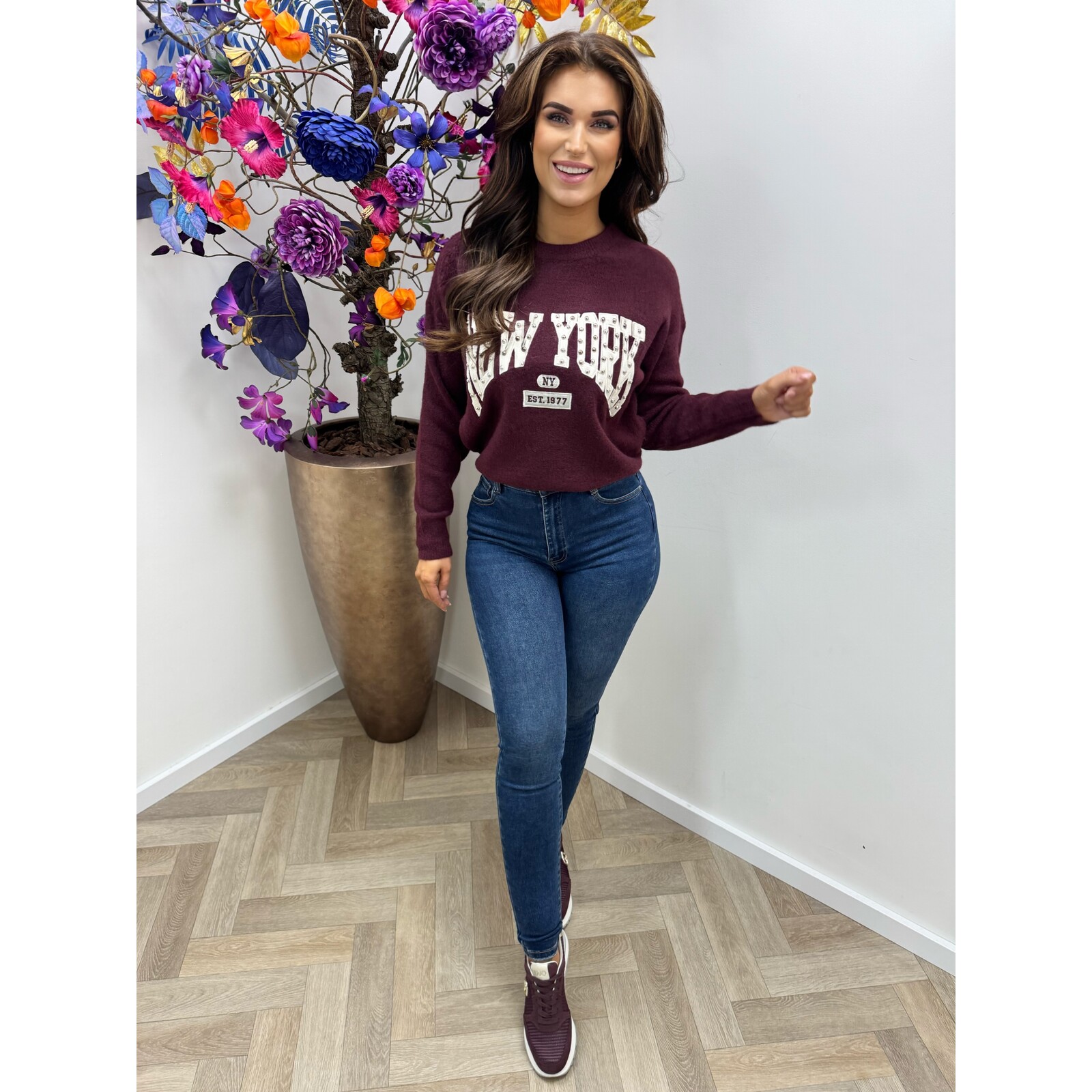 Sweater rock en rol studs M992 bordeaux